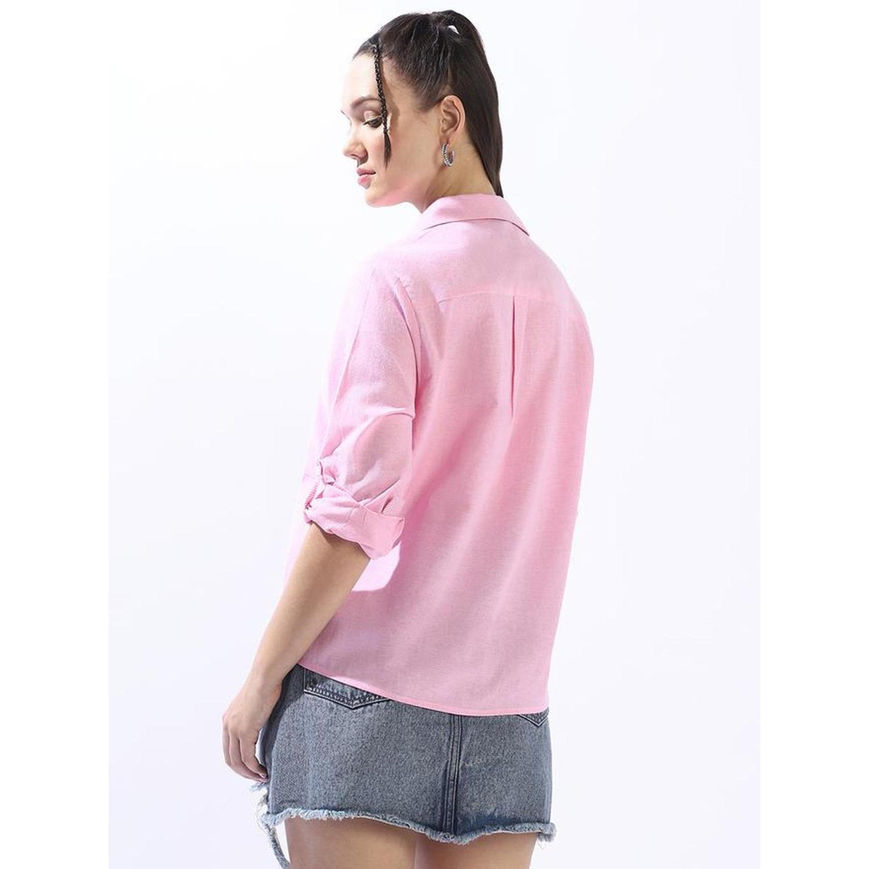 High Star Pink 100% Cotton Button Down Oversized Shirt-women-clothing-shirtsandblouses-shirts-image-3