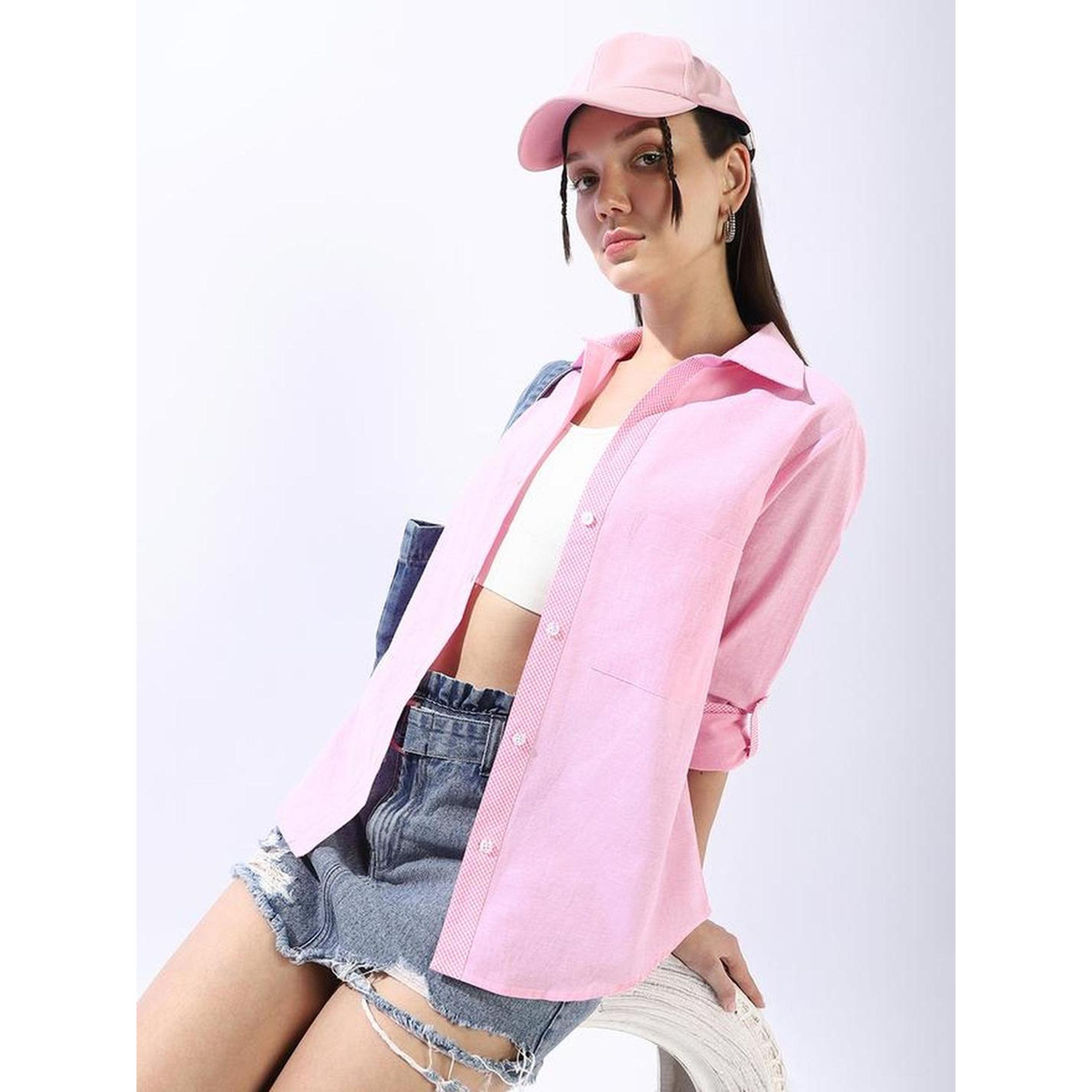 High Star Pink 100% Cotton Button Down Oversized Shirt-women-clothing-shirtsandblouses-shirts-image-4