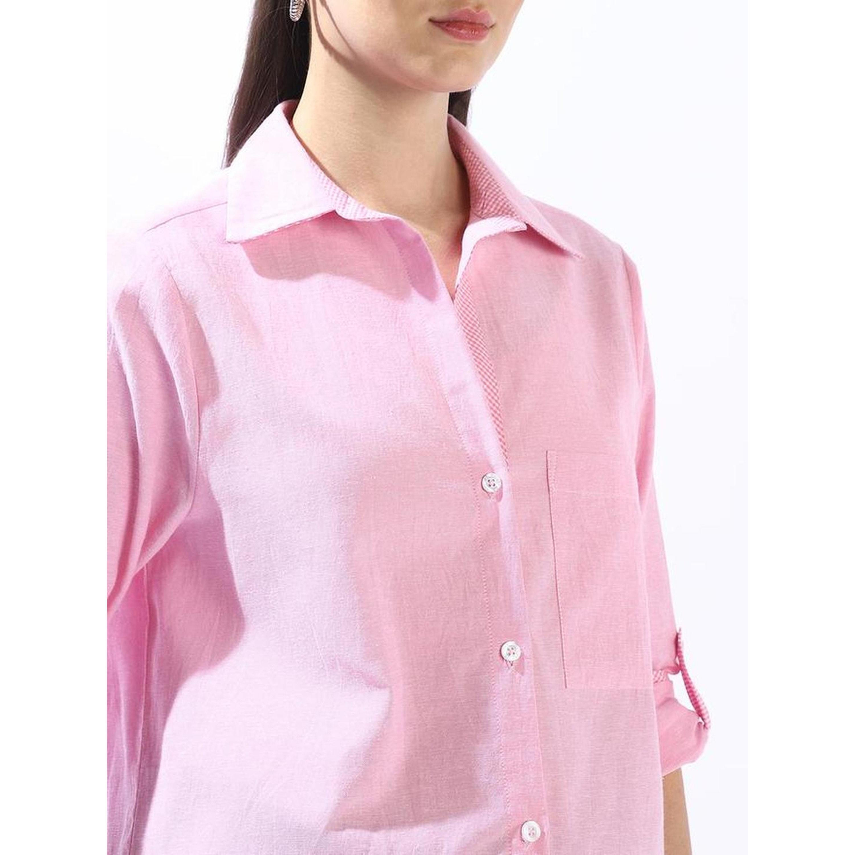 High Star Pink 100% Cotton Button Down Oversized Shirt-women-clothing-shirtsandblouses-shirts-image-5