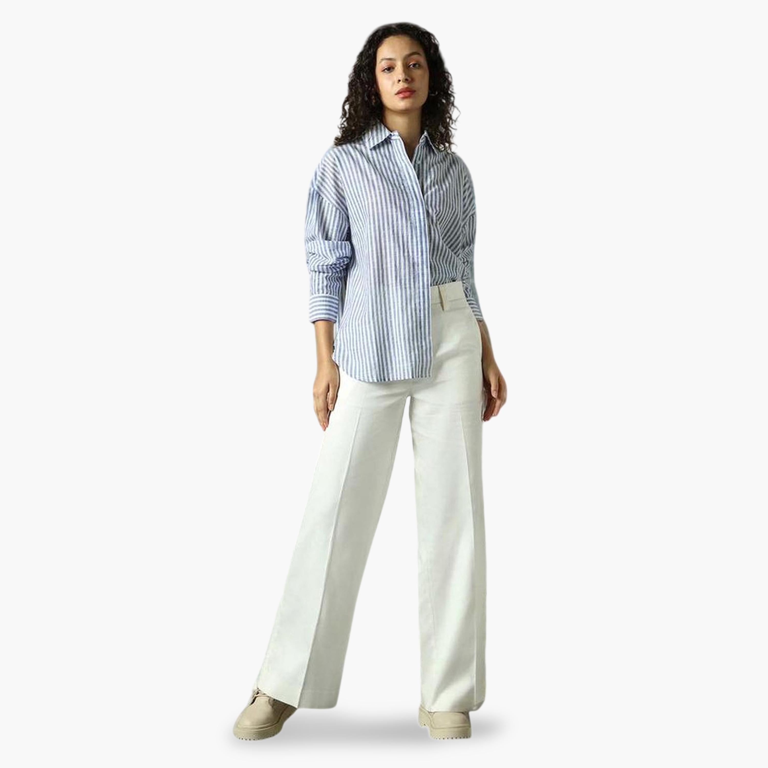 High Star Navy Blue 100% Cotton Striped Oversized Shirt-women-clothing-shirtsandblouses-shirts-image-2