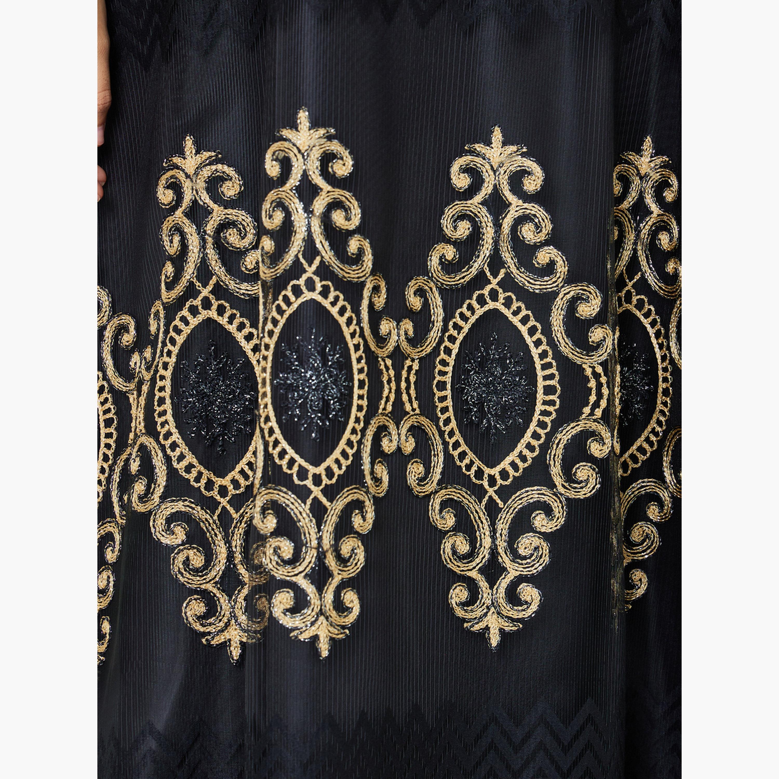 Amirah X Styli Black Organza Lace Insert Jalabiya-women-arabicclothing-jalabiyas-image-3