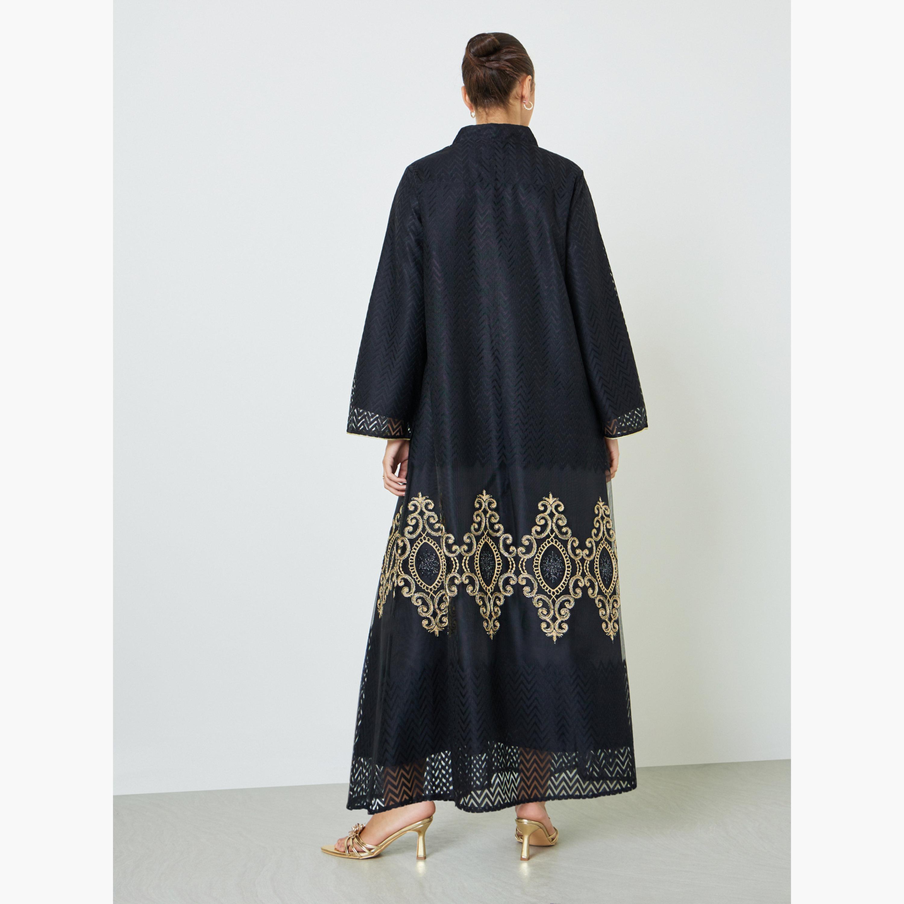 Amirah X Styli Black Organza Lace Insert Jalabiya-women-arabicclothing-jalabiyas-image-4