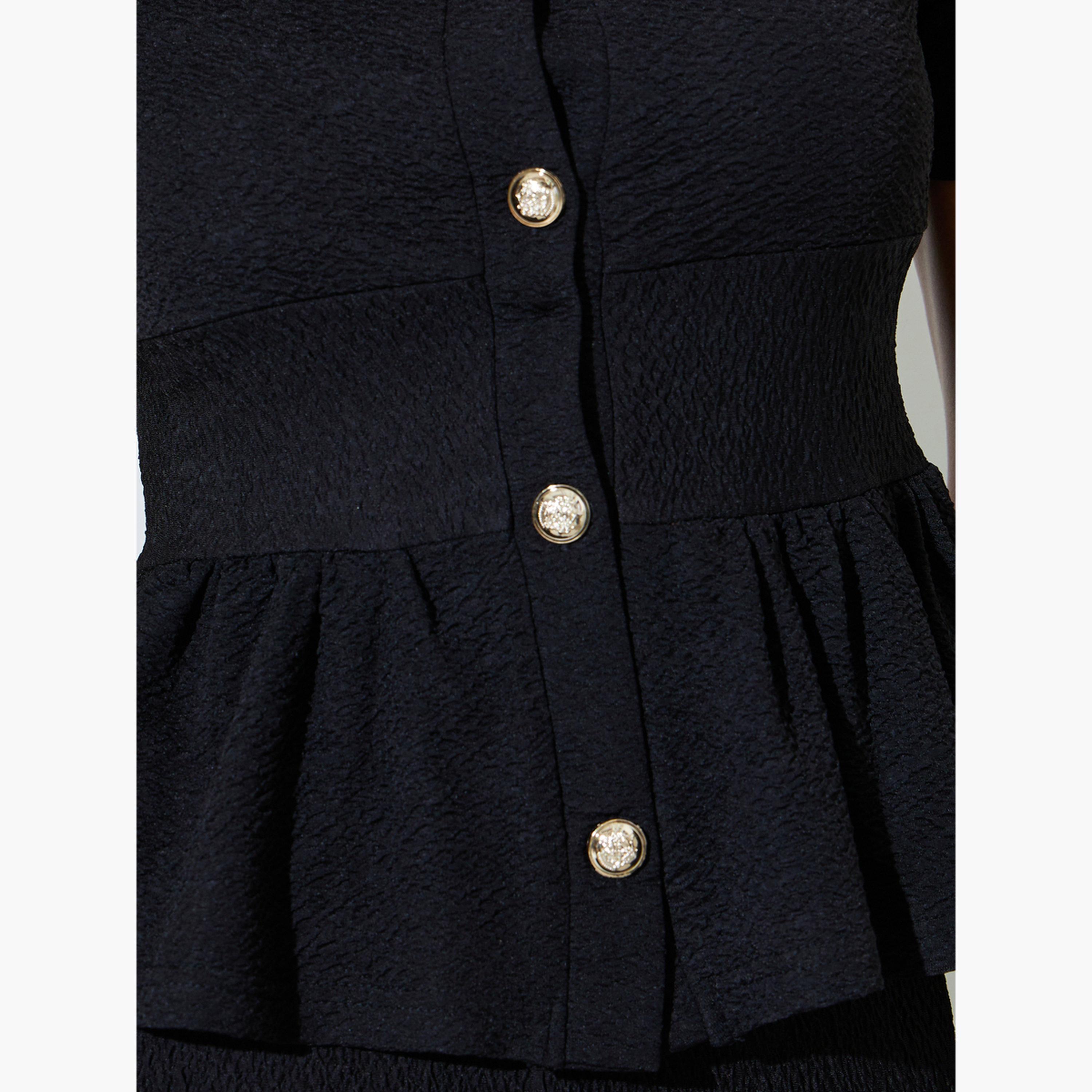 Styli Black Textured Fitted Peplum Top-women-clothing-shirtsandblouses-blouses-image-4