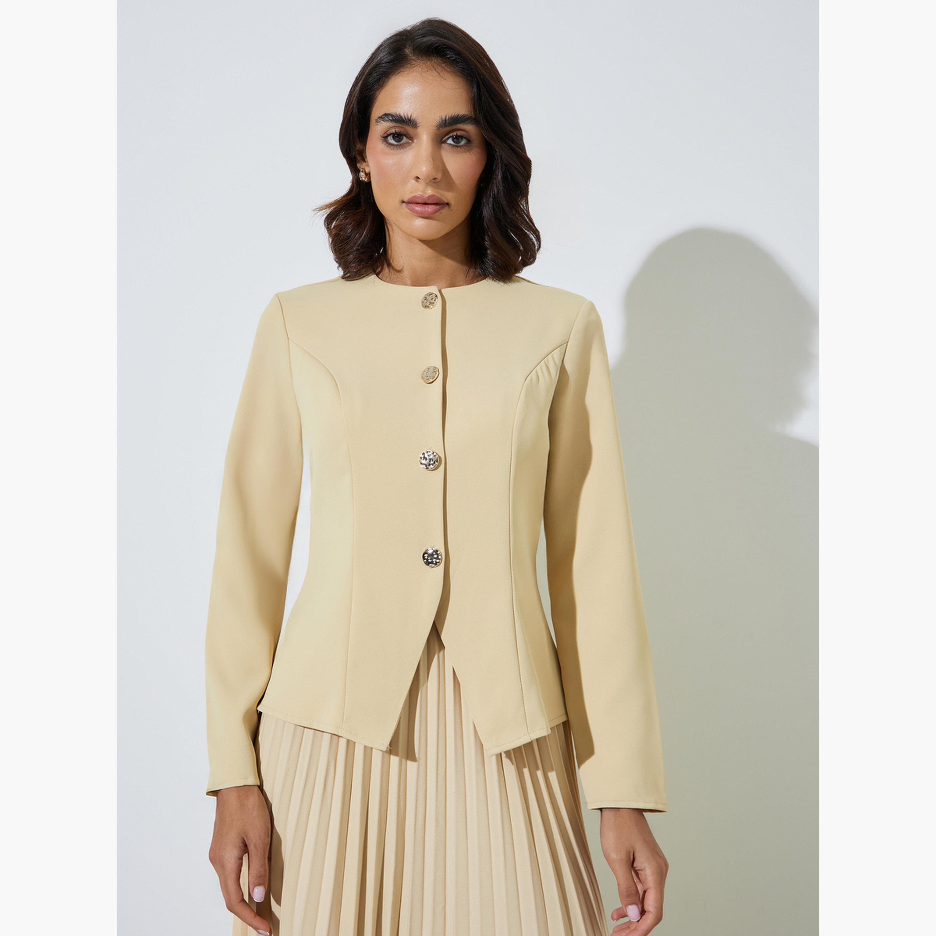 ستايلي - بلوزة صفراء بأكمام طويلة وأزرار أمامية-women-clothing-shirtsandblouses-blouses-image-1