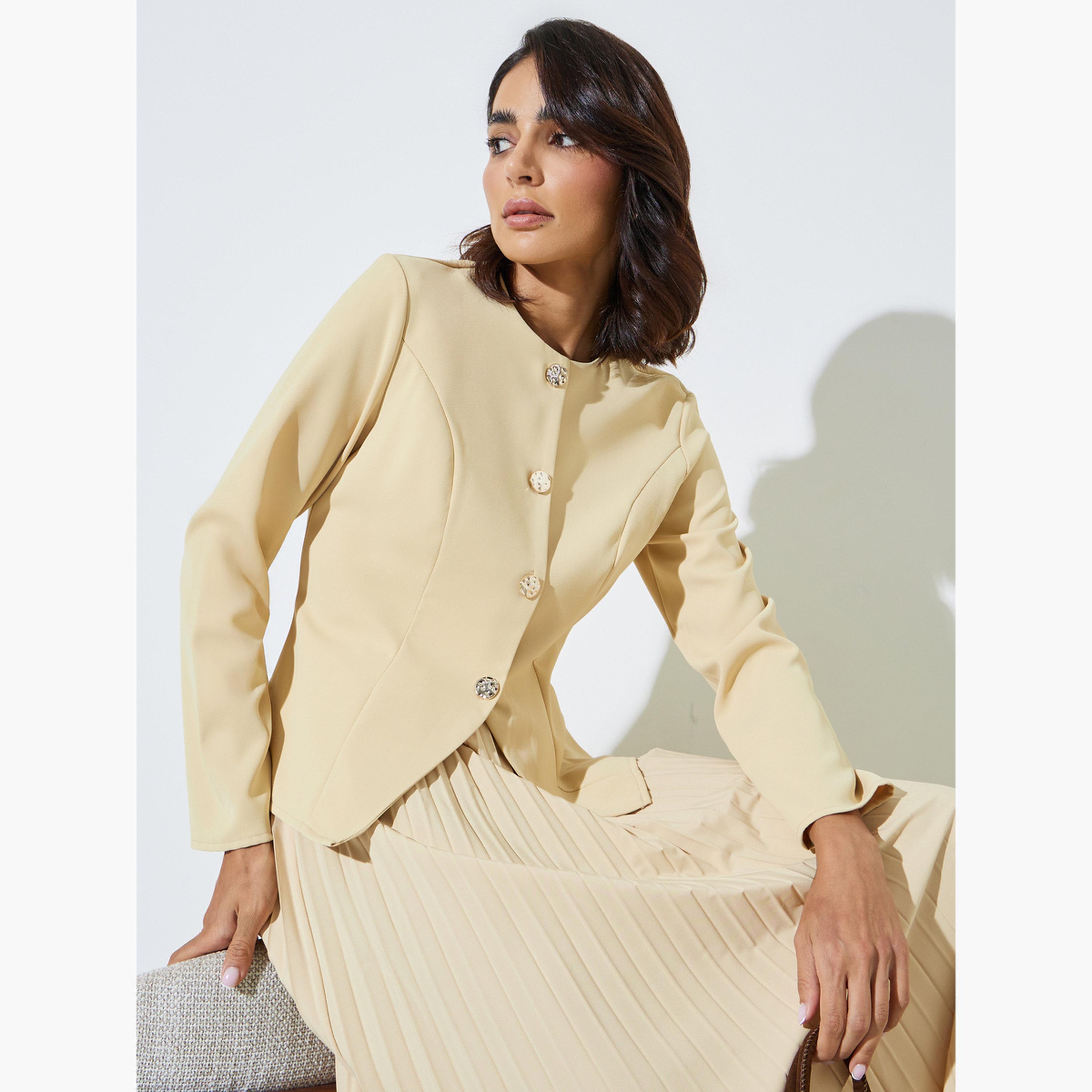 ستايلي - بلوزة صفراء بأكمام طويلة وأزرار أمامية-women-clothing-shirtsandblouses-blouses-image-3
