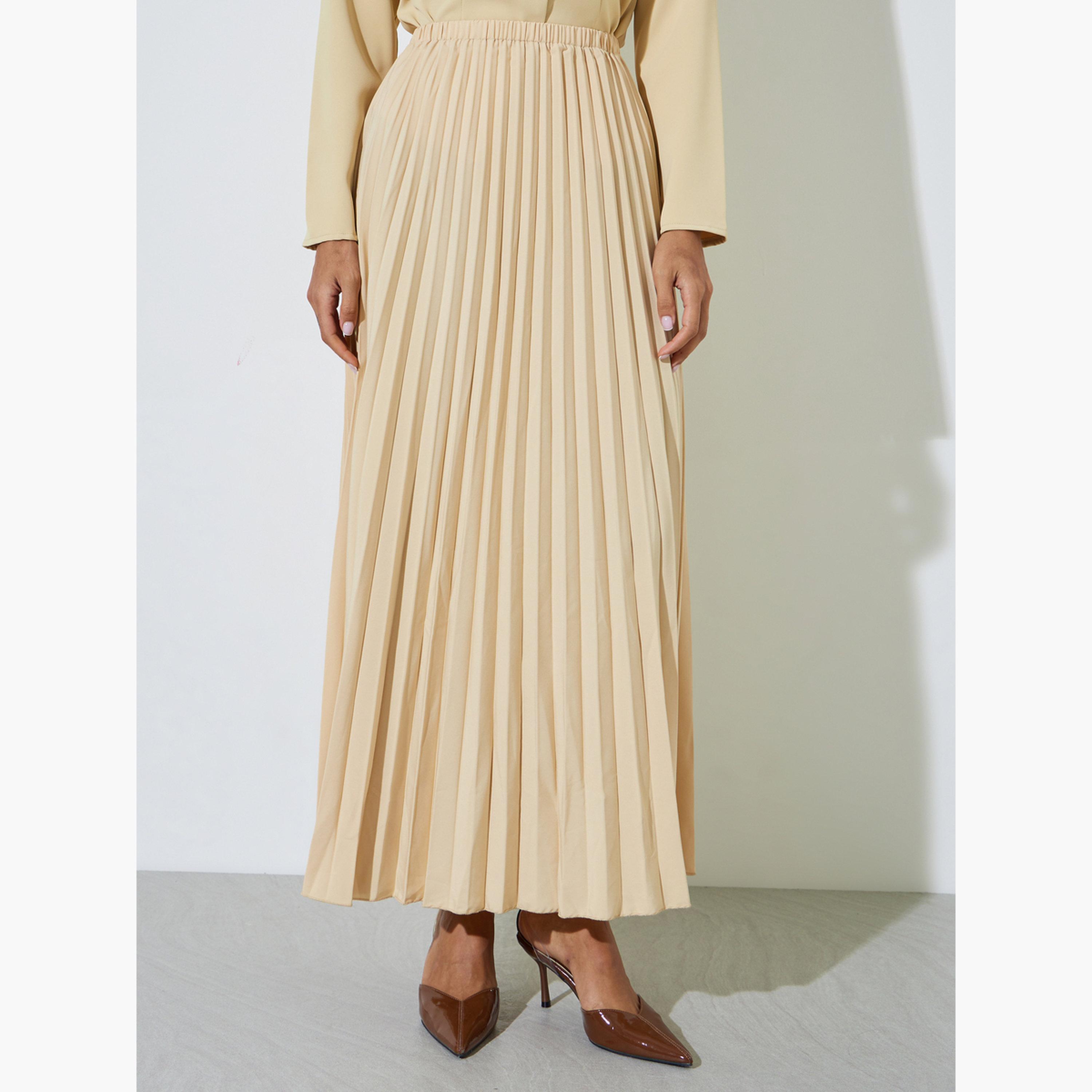 Styli Yellow Pleated Flared Maxi Skirt-women-clothing-bottoms-skirts-image-1