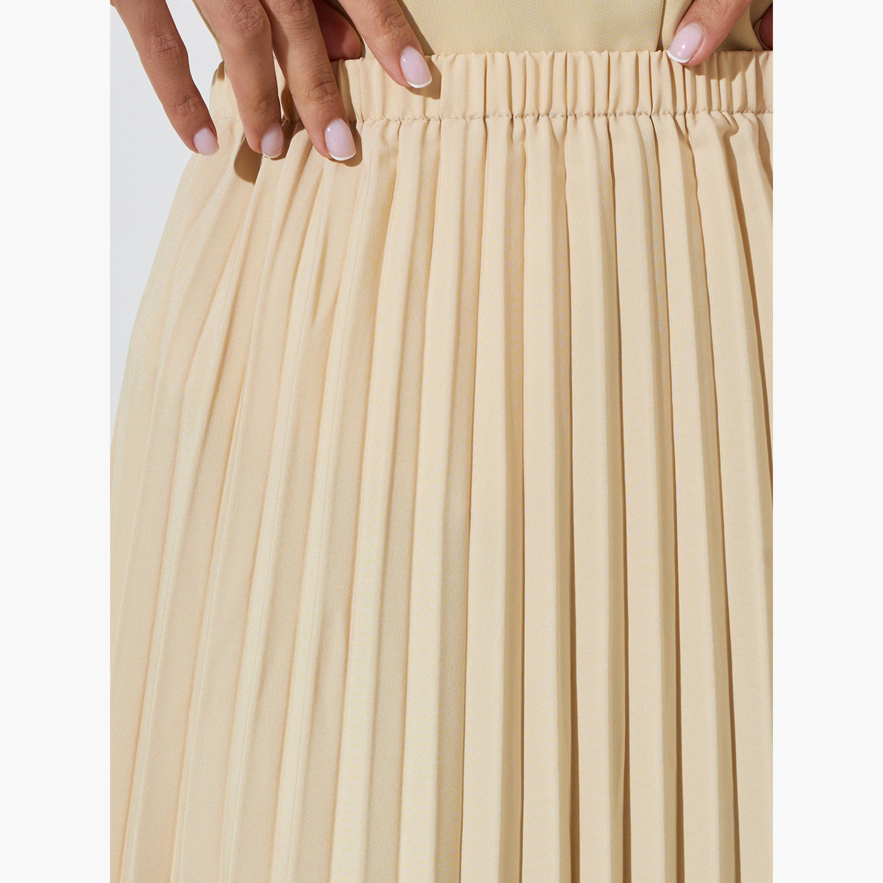 Styli Yellow Pleated Flared Maxi Skirt-women-clothing-bottoms-skirts-image-3
