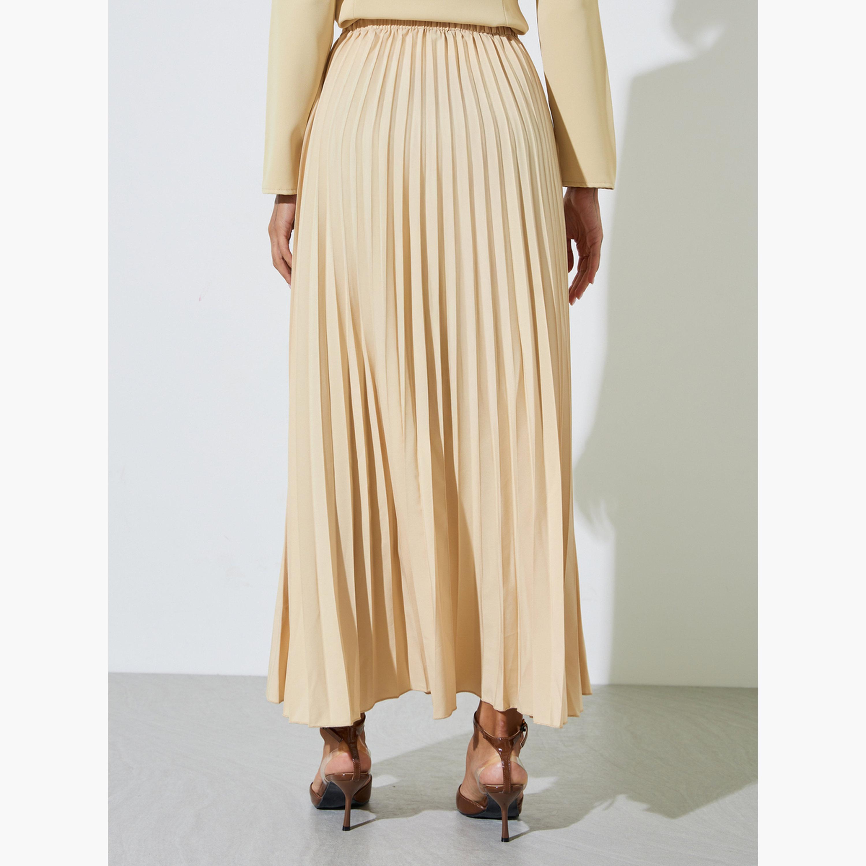 Styli Yellow Pleated Flared Maxi Skirt-women-clothing-bottoms-skirts-image-4