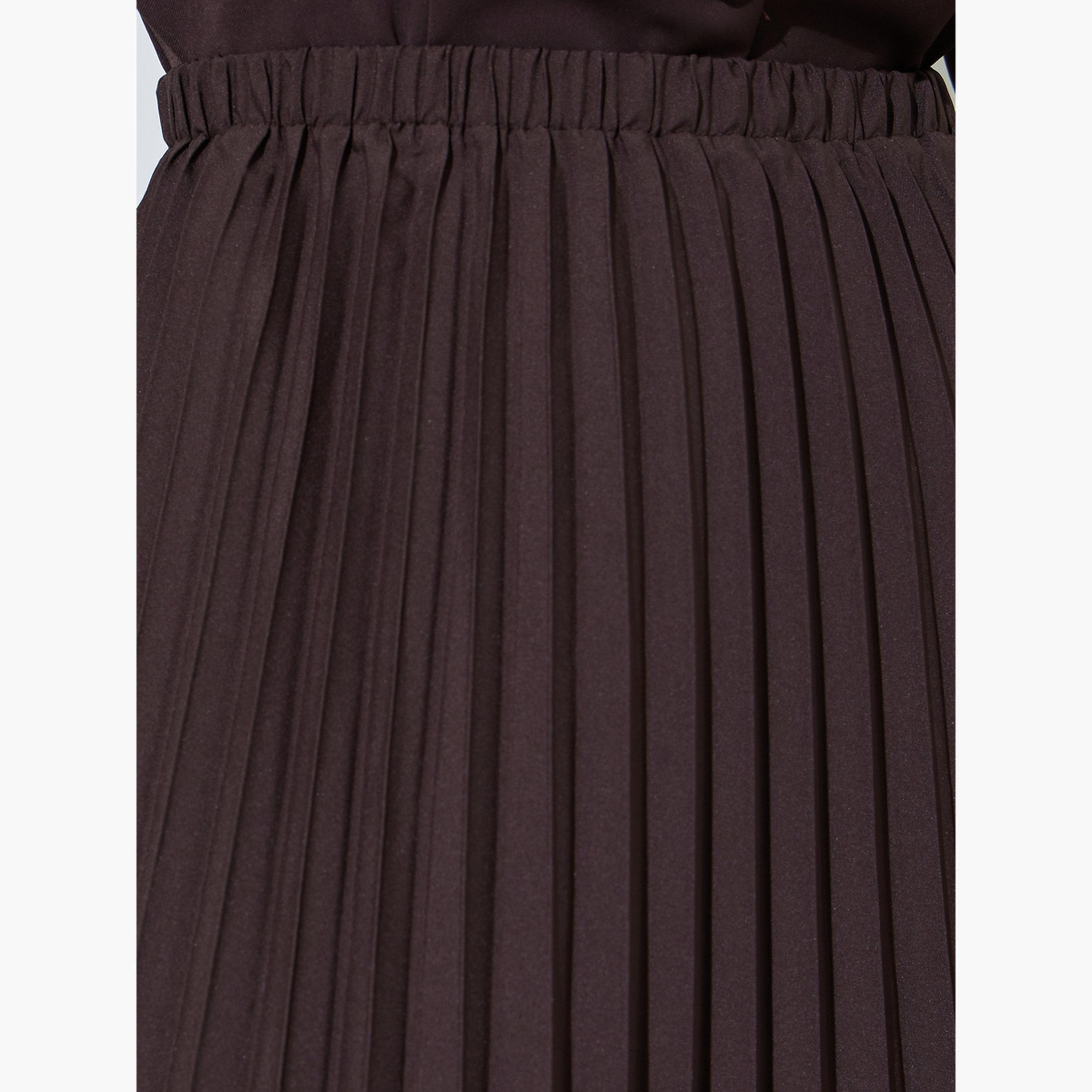 Styli Brown Pleated Flared Maxi Skirt-women-clothing-bottoms-skirts-image-3