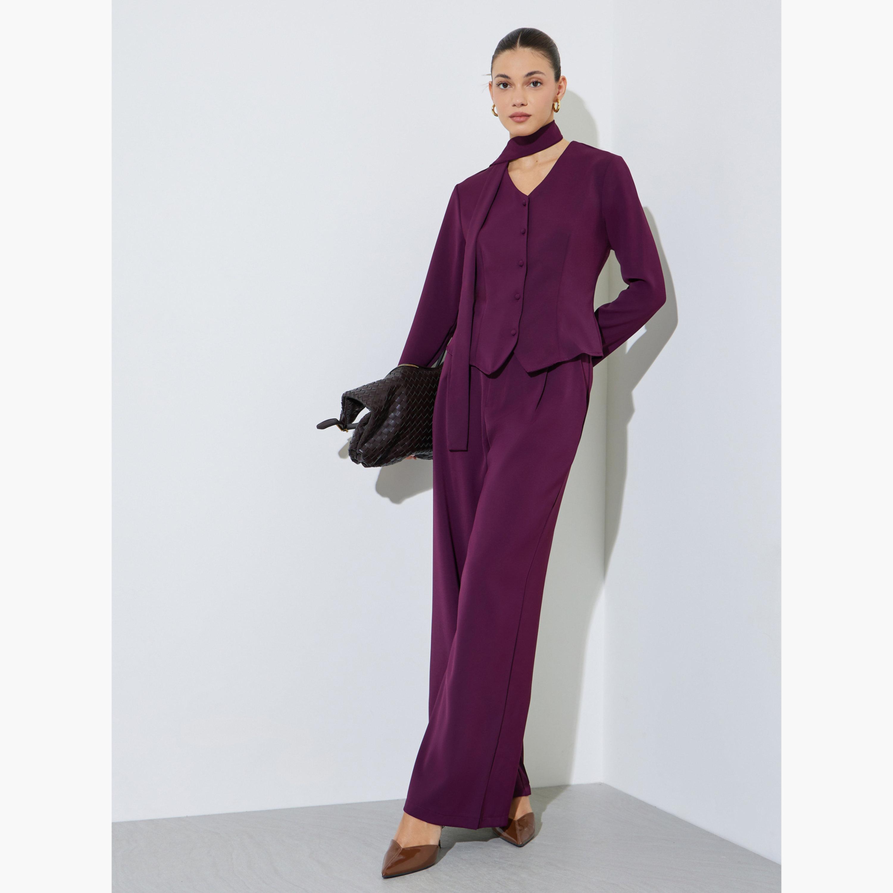 Styli Purple Long Sleeve Blouse with Scarf Detail-women-clothing-shirtsandblouses-blouses-image-2