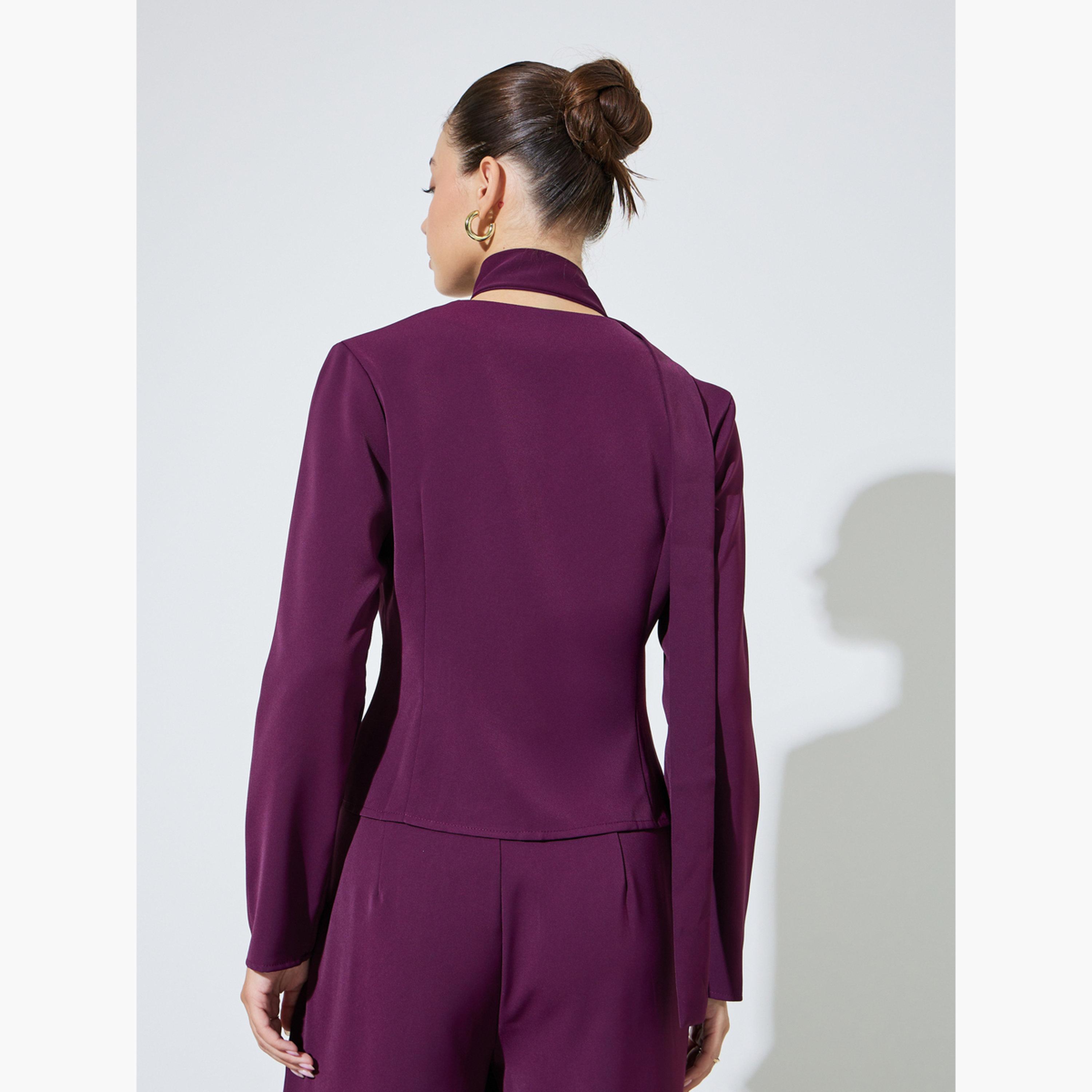 Styli Purple Long Sleeve Blouse with Scarf Detail-women-clothing-shirtsandblouses-blouses-image-4