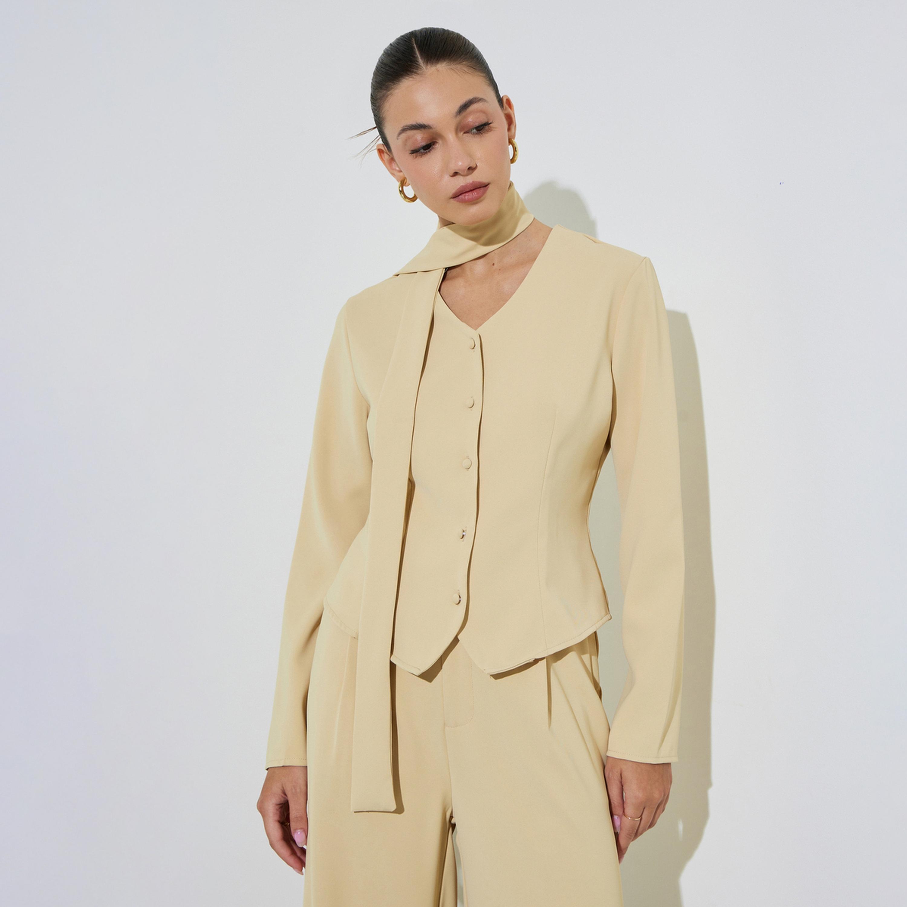 بلوزة بأكمام طويلة صفراء بتفاصيل وشاح-women-clothing-shirtsandblouses-blouses-image-1