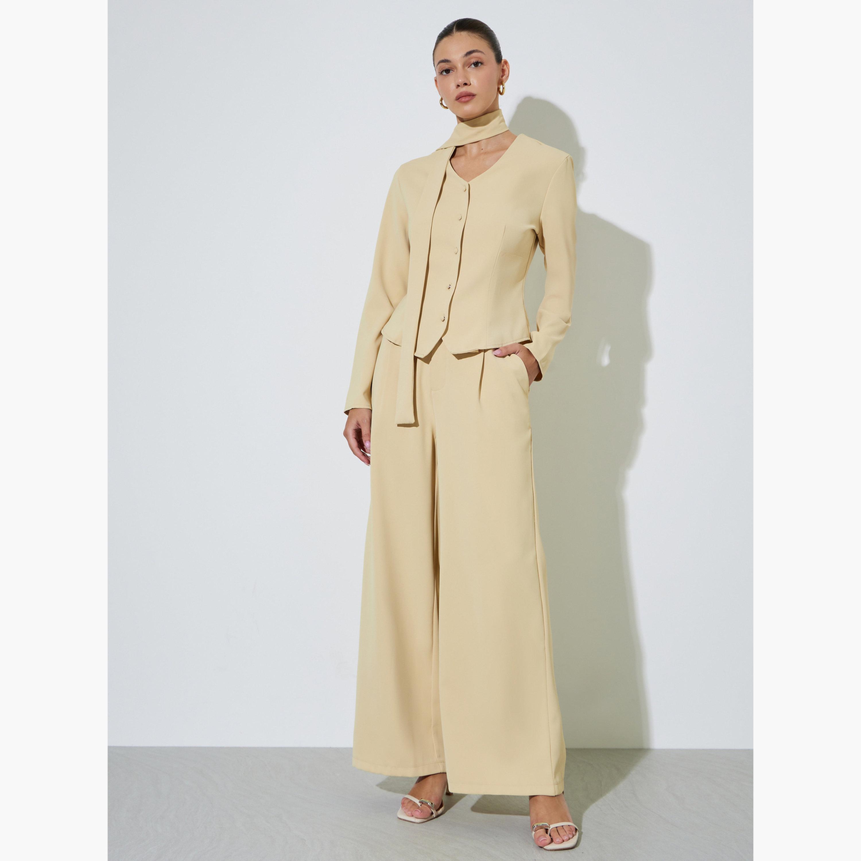 بلوزة بأكمام طويلة صفراء بتفاصيل وشاح-women-clothing-shirtsandblouses-blouses-image-2