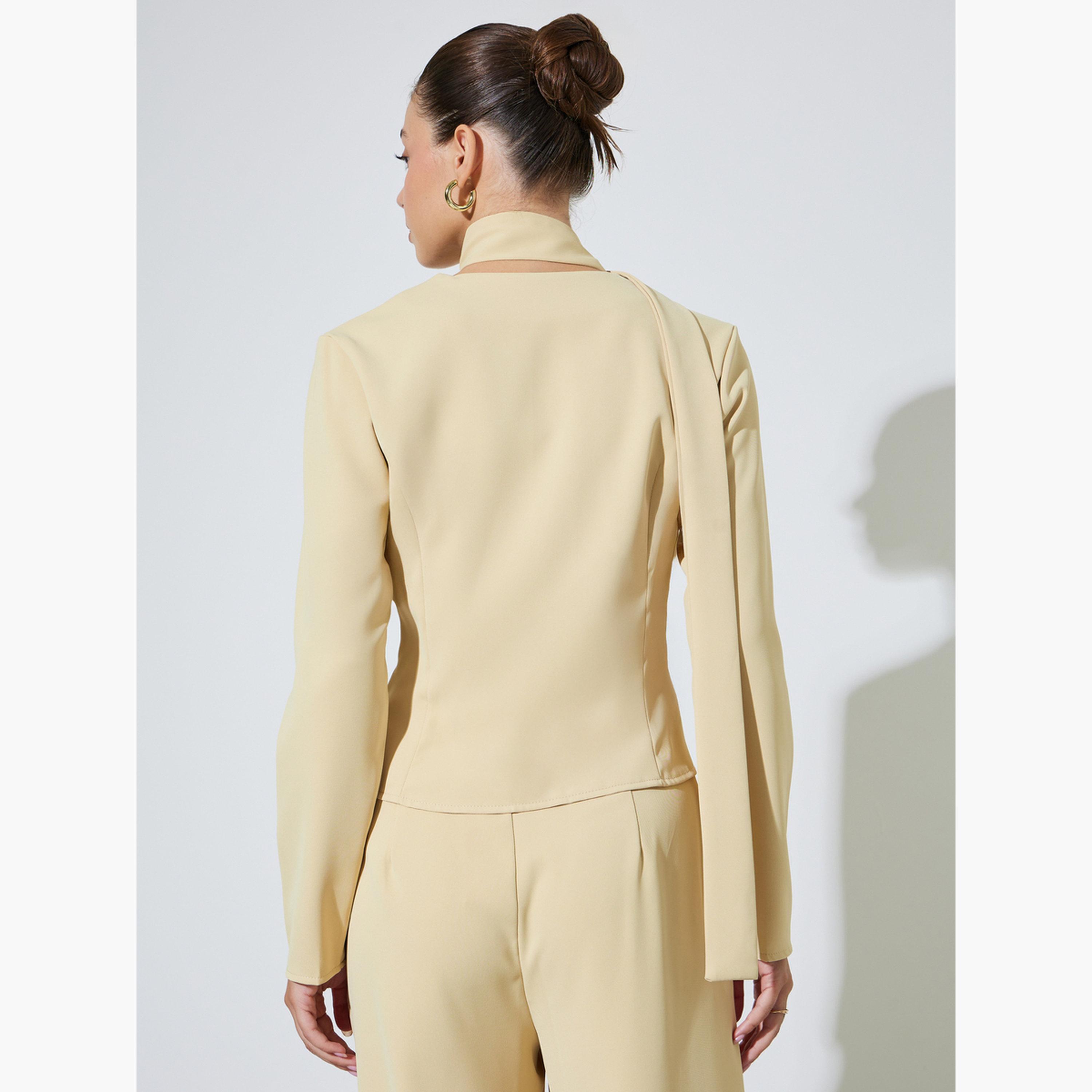 بلوزة بأكمام طويلة صفراء بتفاصيل وشاح-women-clothing-shirtsandblouses-blouses-image-3