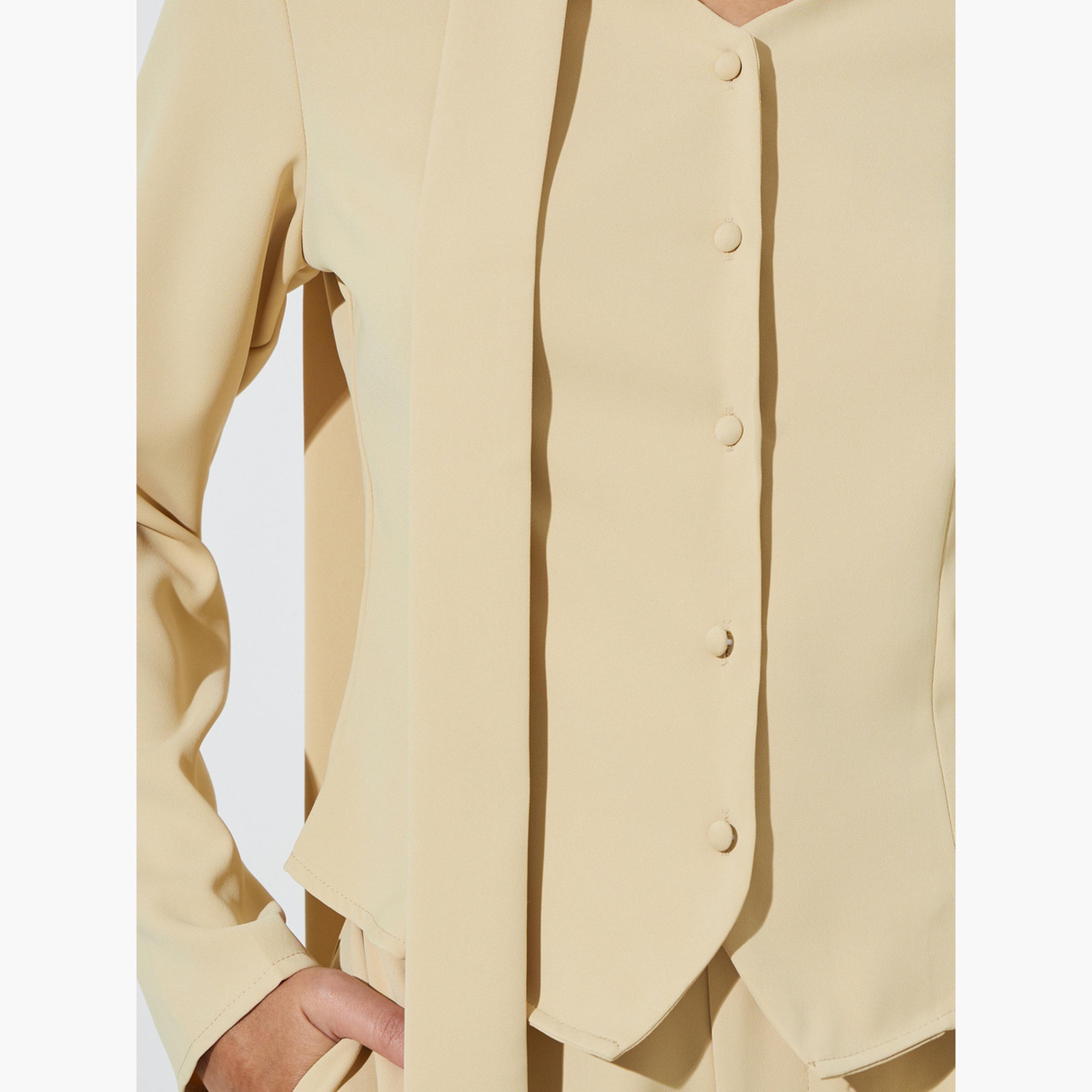 بلوزة بأكمام طويلة صفراء بتفاصيل وشاح-women-clothing-shirtsandblouses-blouses-image-4