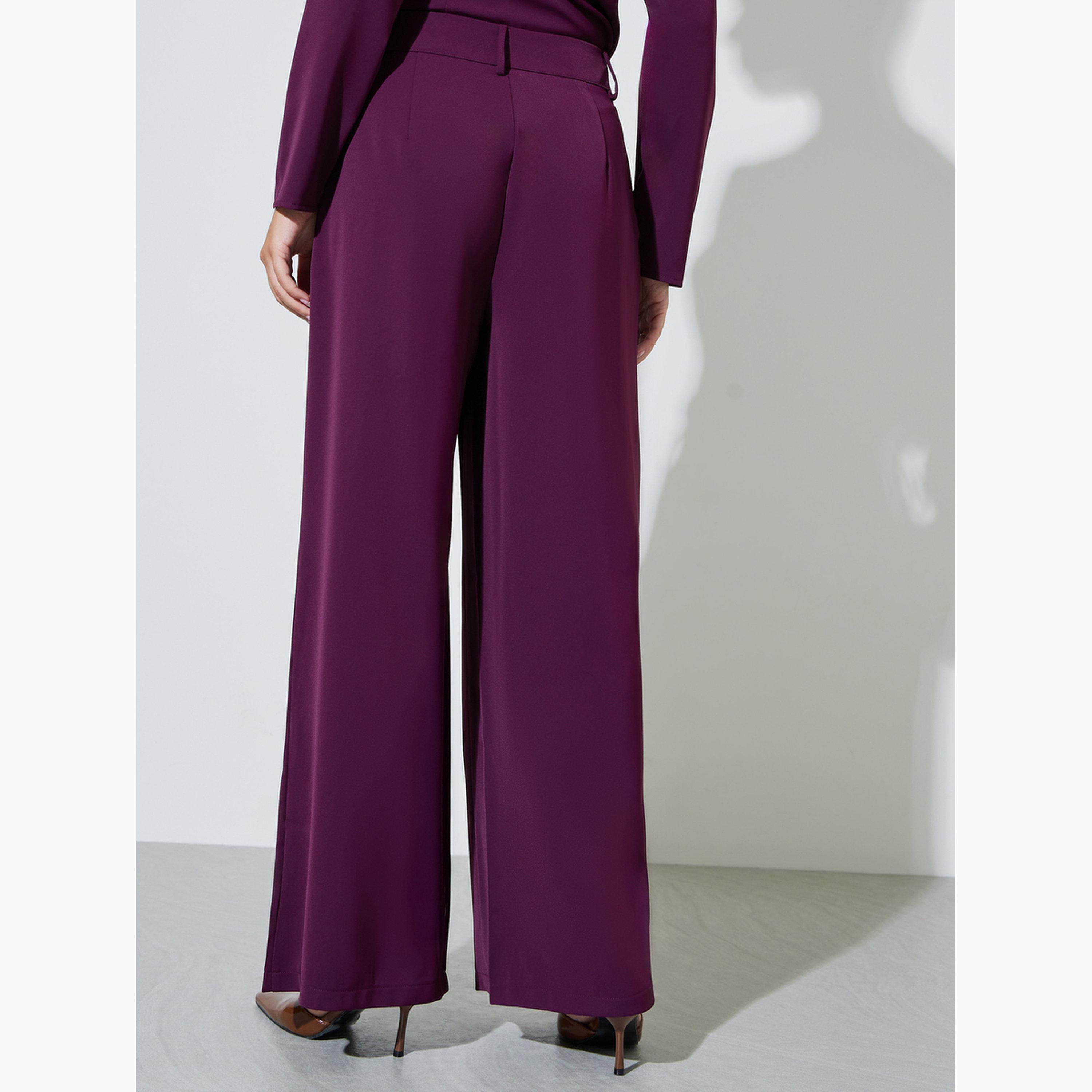 بنطال بأرجل واسعة بنفسجي بجيب جانبي-women-clothing-bottoms-trousers-image-4