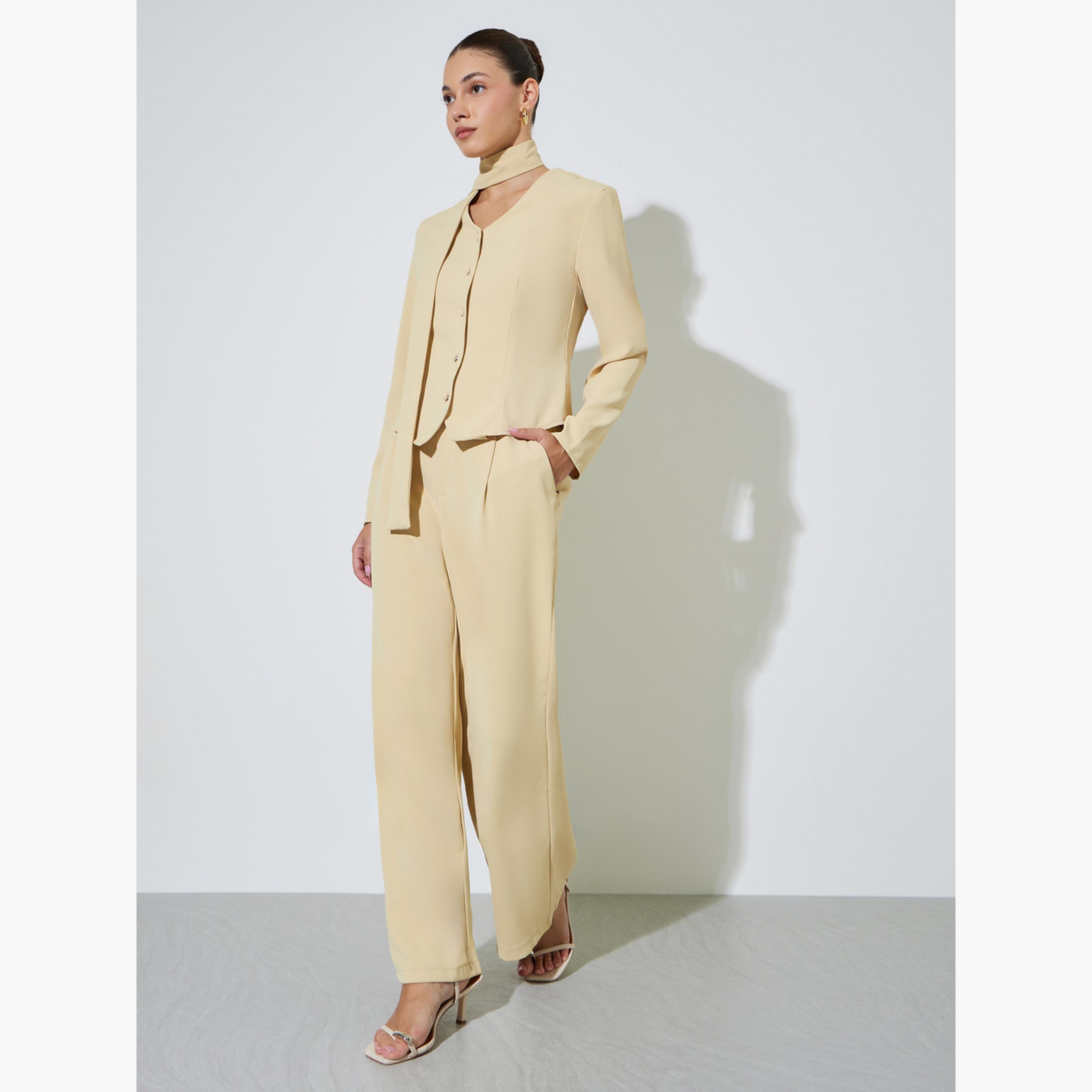 بنطال بأرجل واسعة أصفر بجيب جانبي-women-clothing-bottoms-trousers-image-2