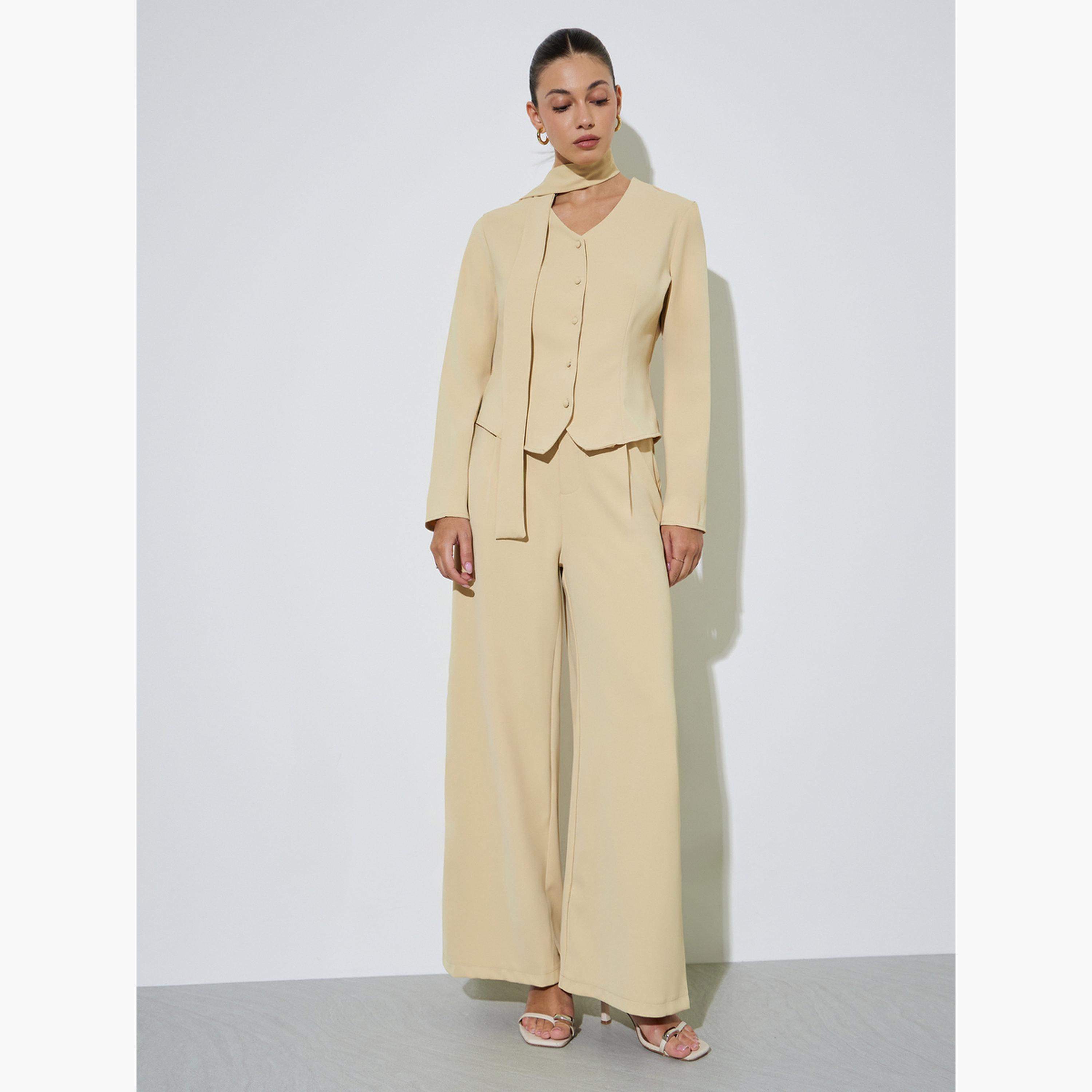 بنطال بأرجل واسعة أصفر بجيب جانبي-women-clothing-bottoms-trousers-image-5