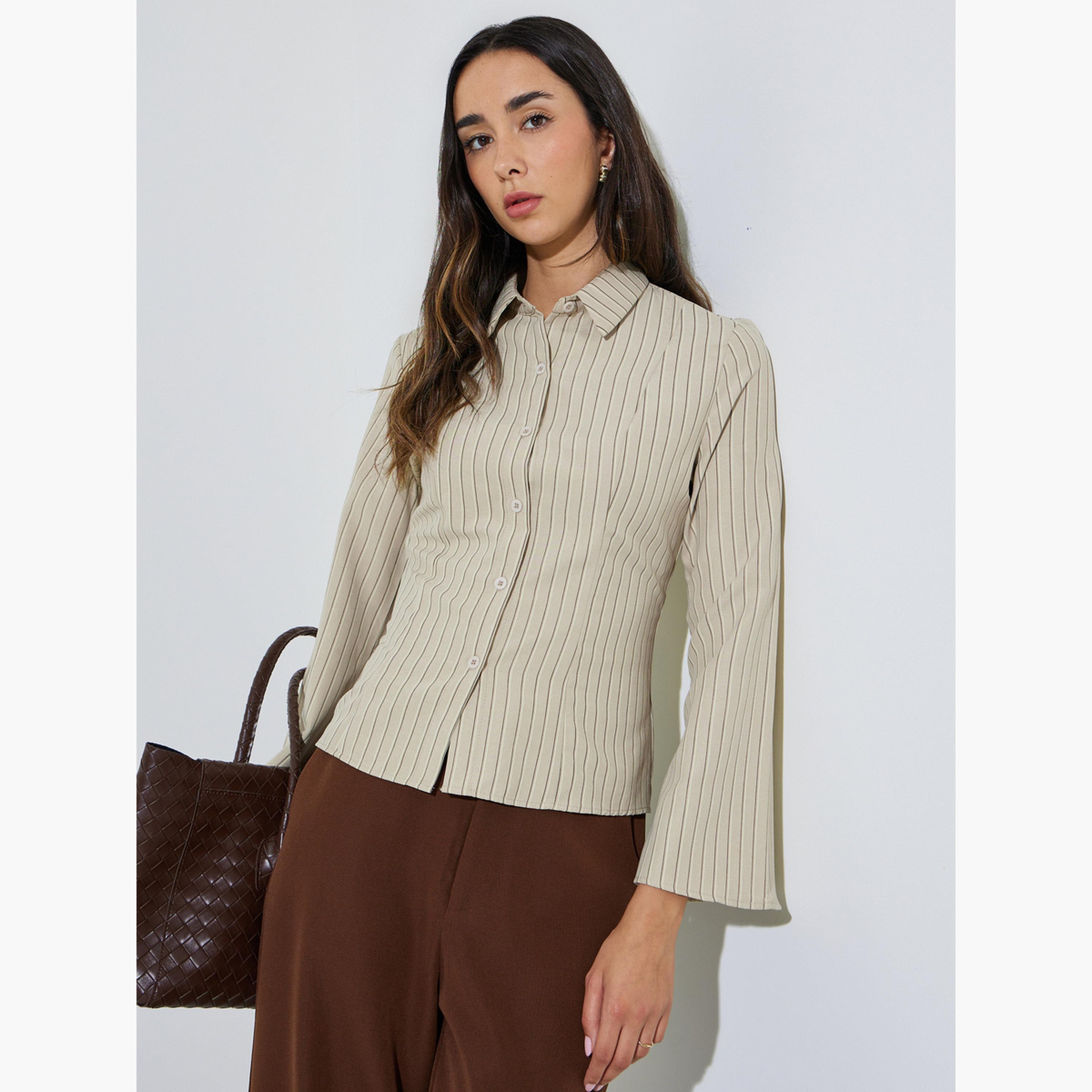 قميص ضيق ومخطط بأكمام جرس-women-clothing-shirtsandblouses-shirts-image-3