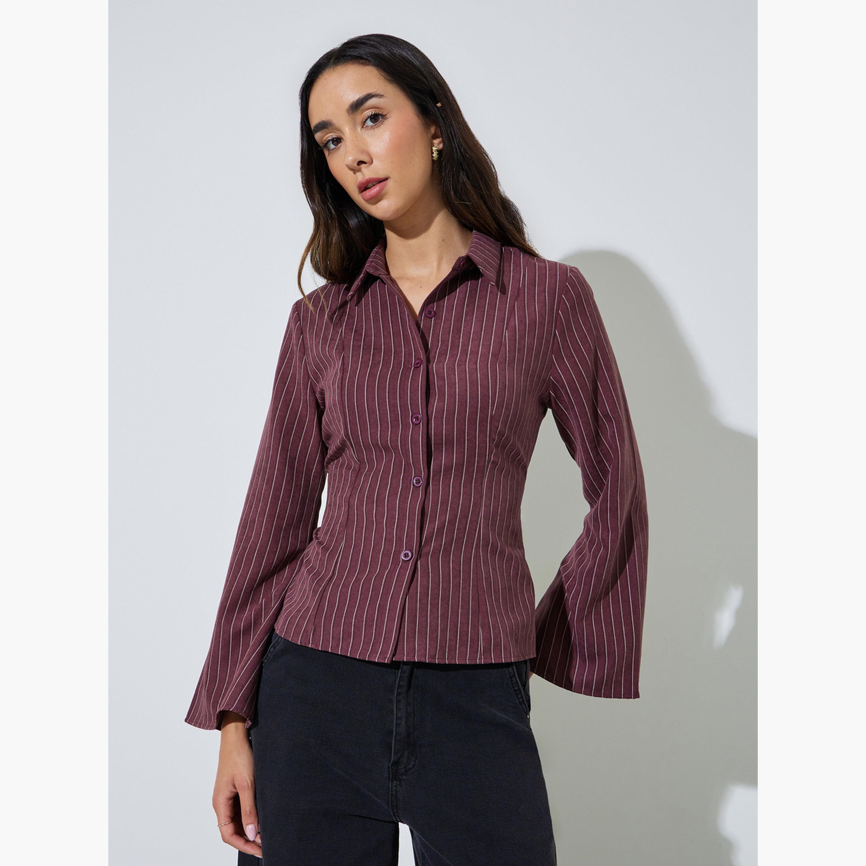 قميص ضيق ومخطط بأكمام واسعة-women-clothing-shirtsandblouses-shirts-image-1