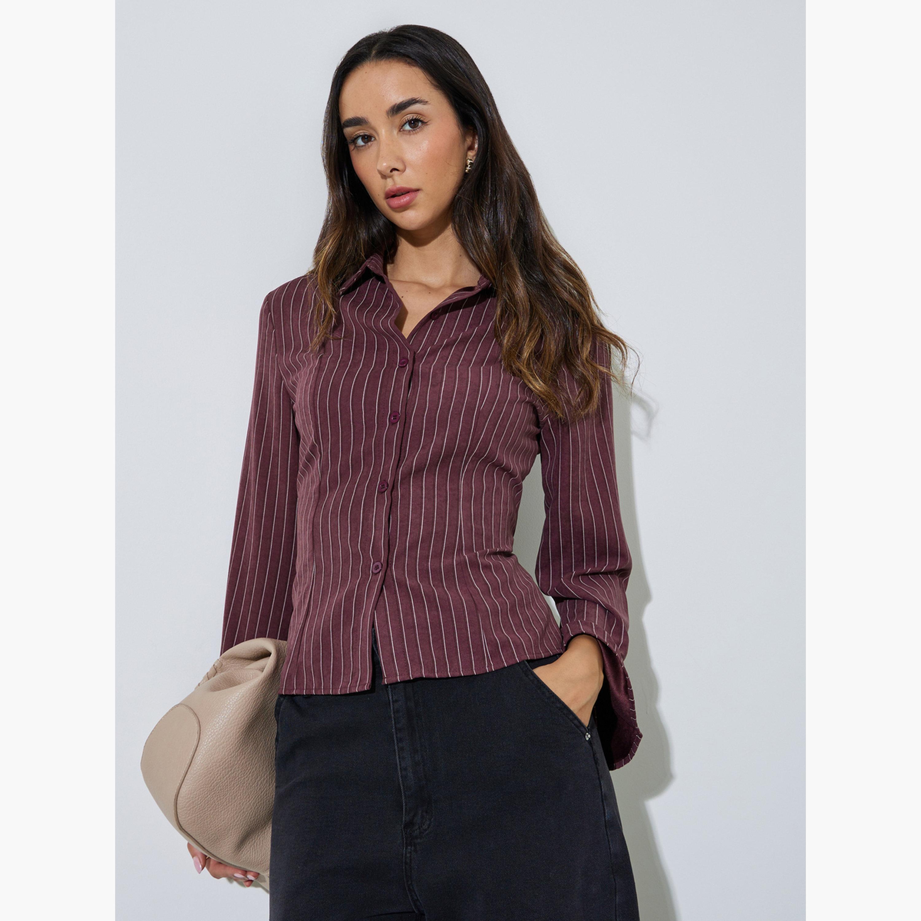 قميص ضيق ومخطط بأكمام واسعة-women-clothing-shirtsandblouses-shirts-image-3