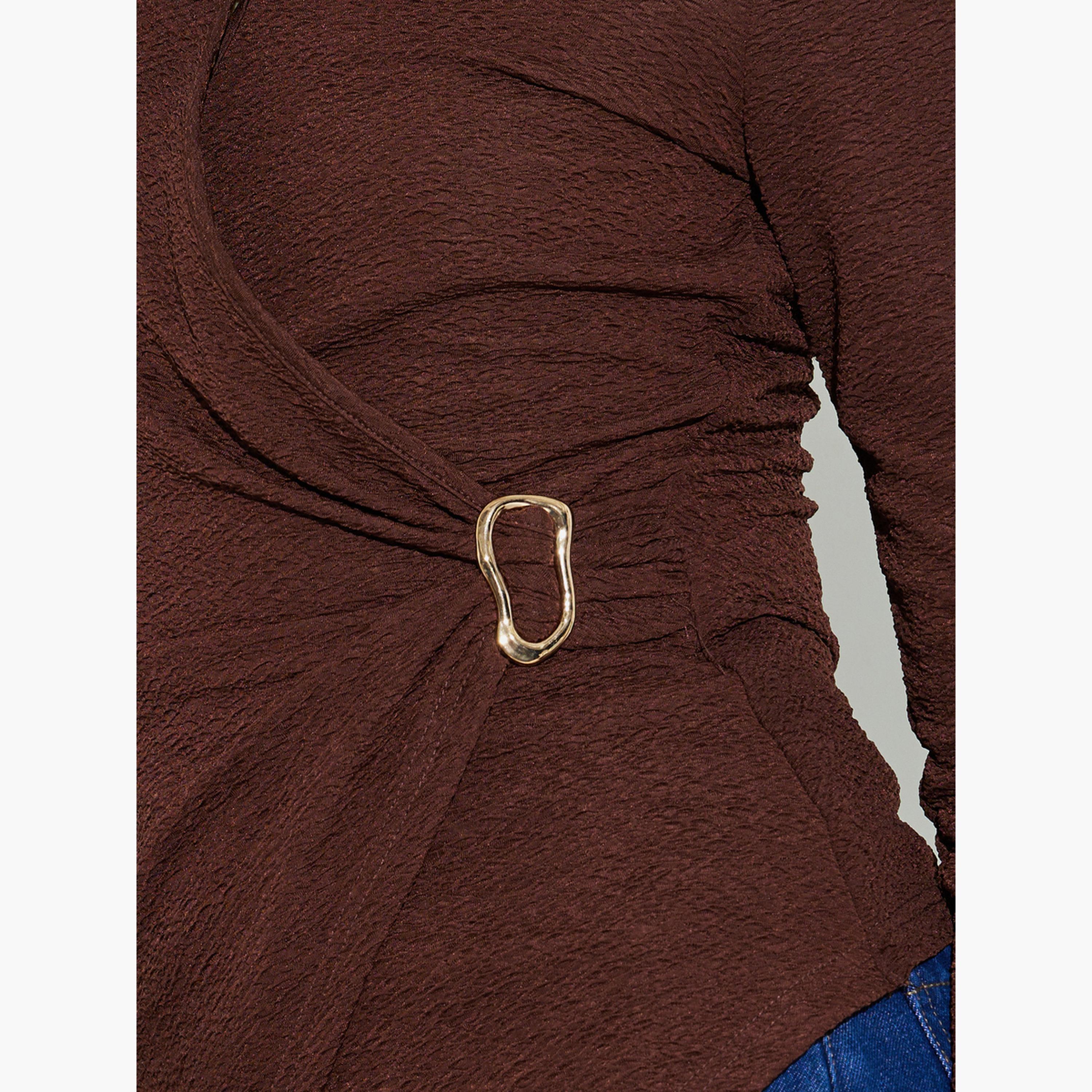 ستايلي - بلوزة بنية اللون محبوكة بنسيج ملفوف من الأمام-women-clothing-shirtsandblouses-blouses-image-4