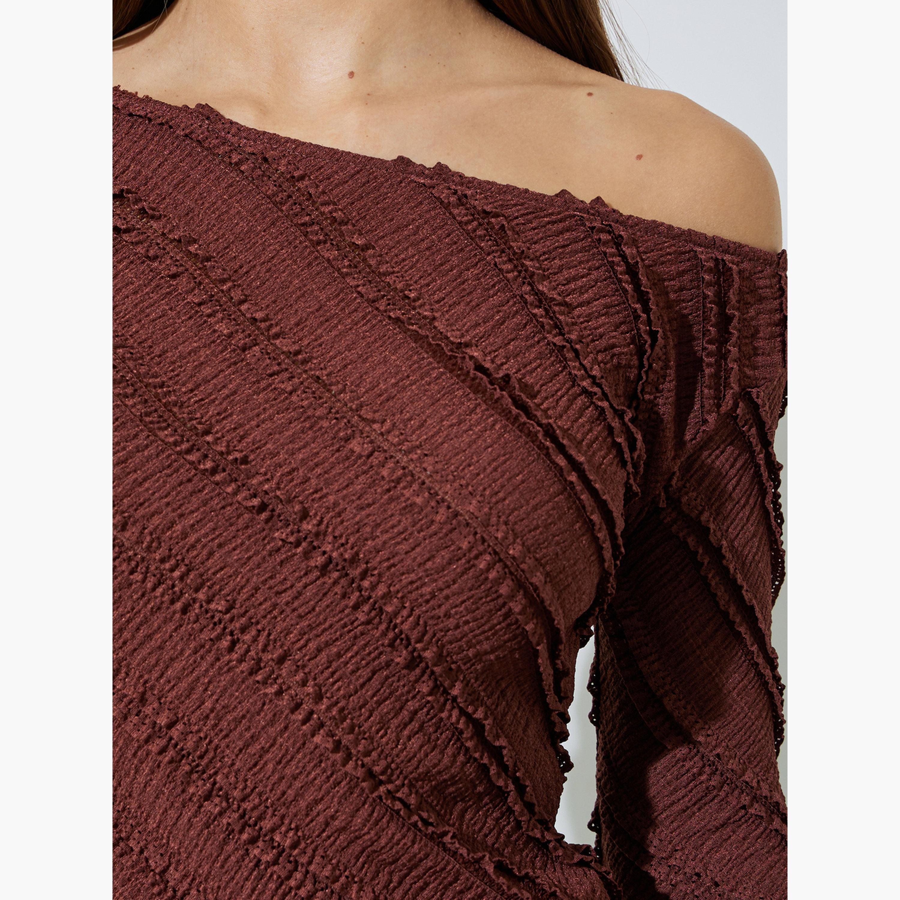 ستايلي - بلوزة بنية اللون محبوكة غير متماثلة ذات ملمس مميز-women-clothing-shirtsandblouses-blouses-image-5