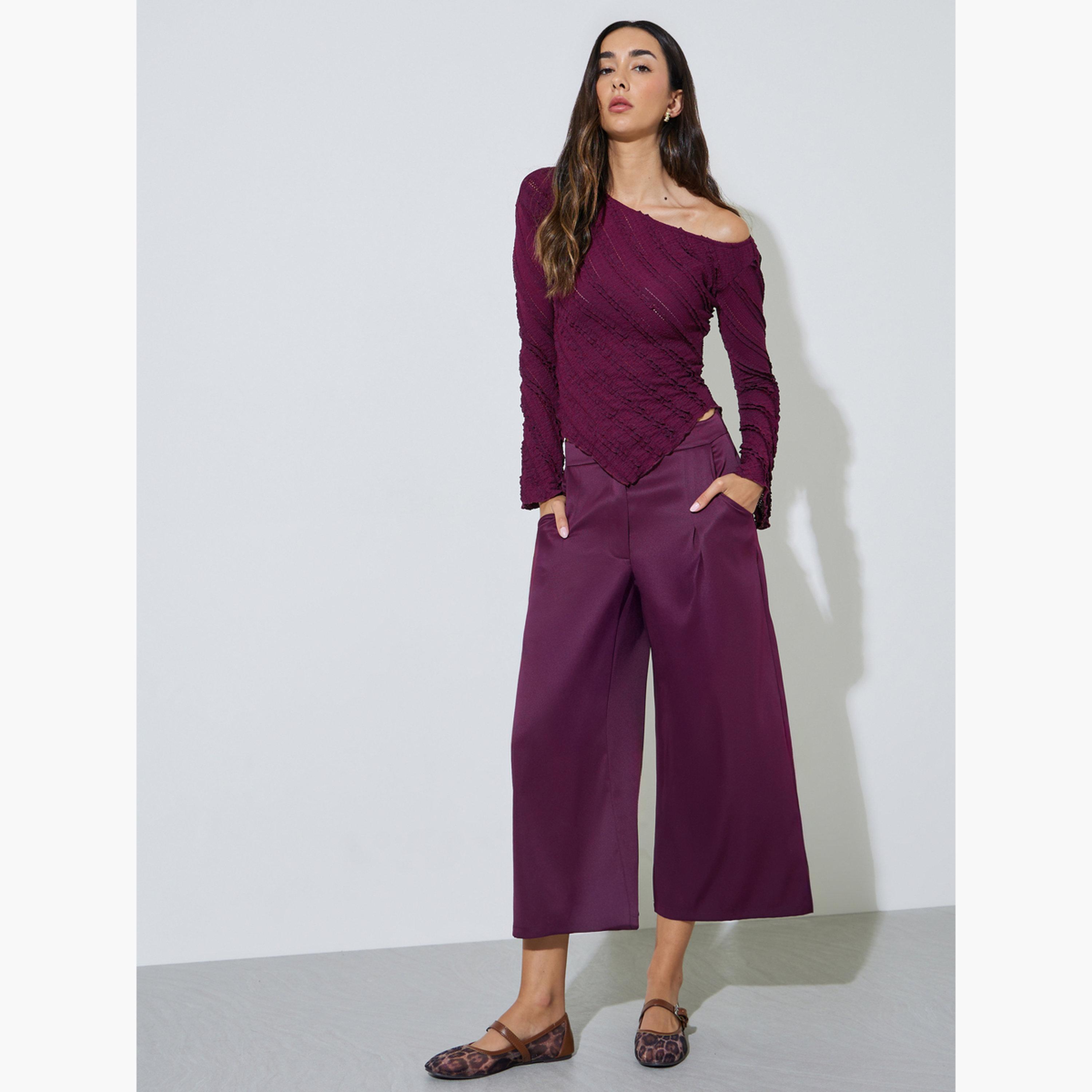 Styli Burgundy Textured Asymmetric Knit Top-women-clothing-shirtsandblouses-blouses-image-2