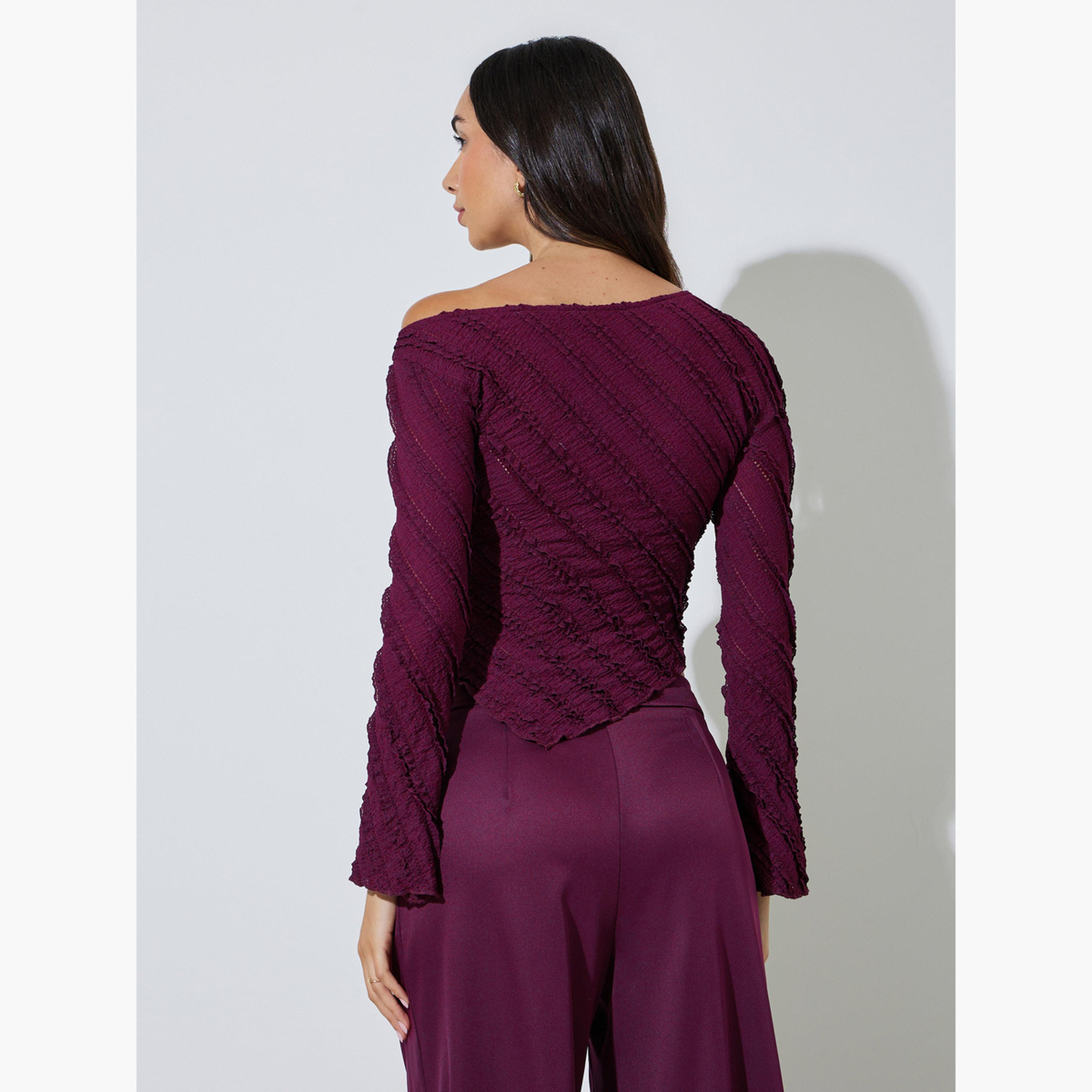 بلوزة محبوكة غير متماثلة وتفاصيل بارزة الملمس-women-clothing-shirtsandblouses-blouses-image-3