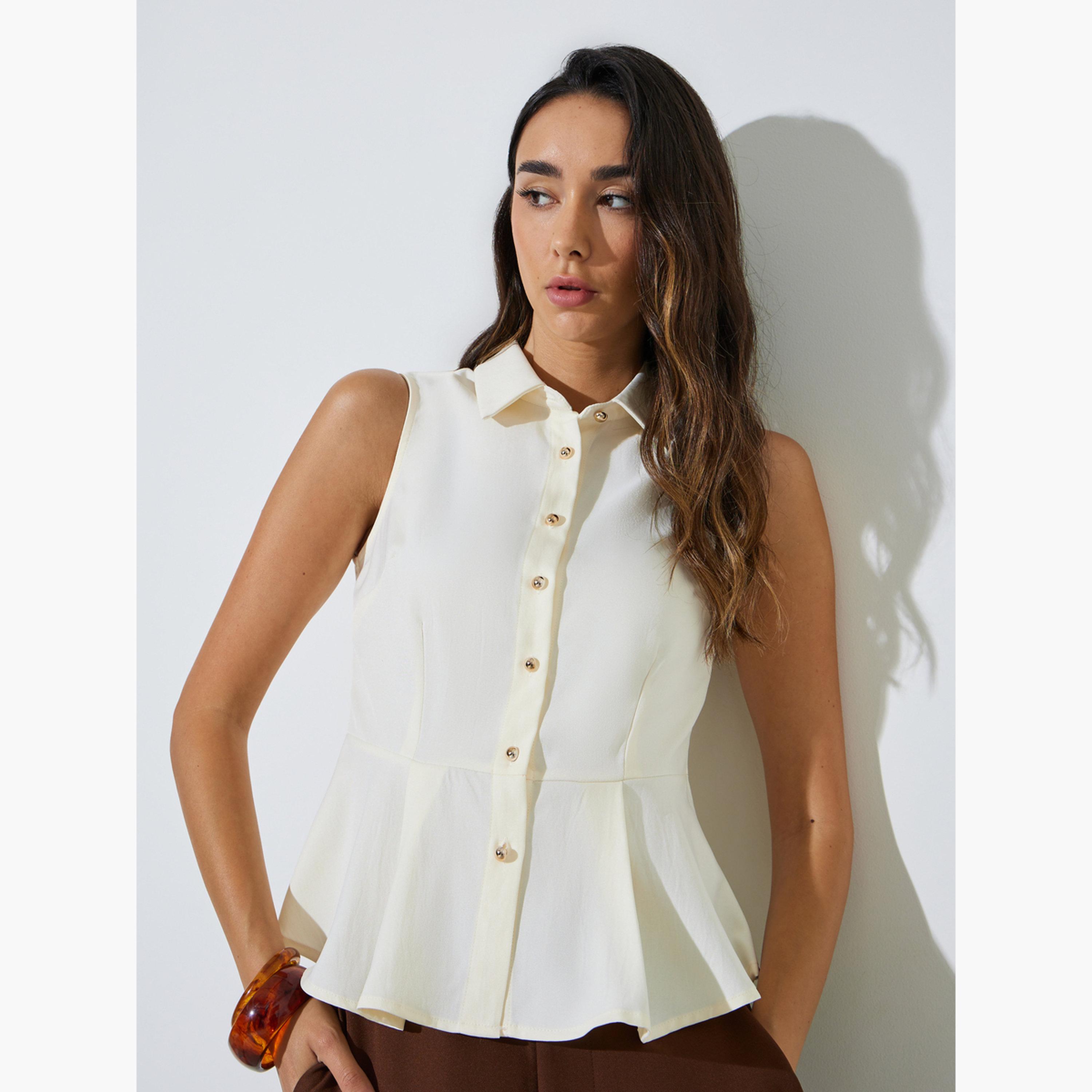 بلوزة بيبلم بدون أكمام وياقة سادة-women-clothing-shirtsandblouses-blouses-image-1