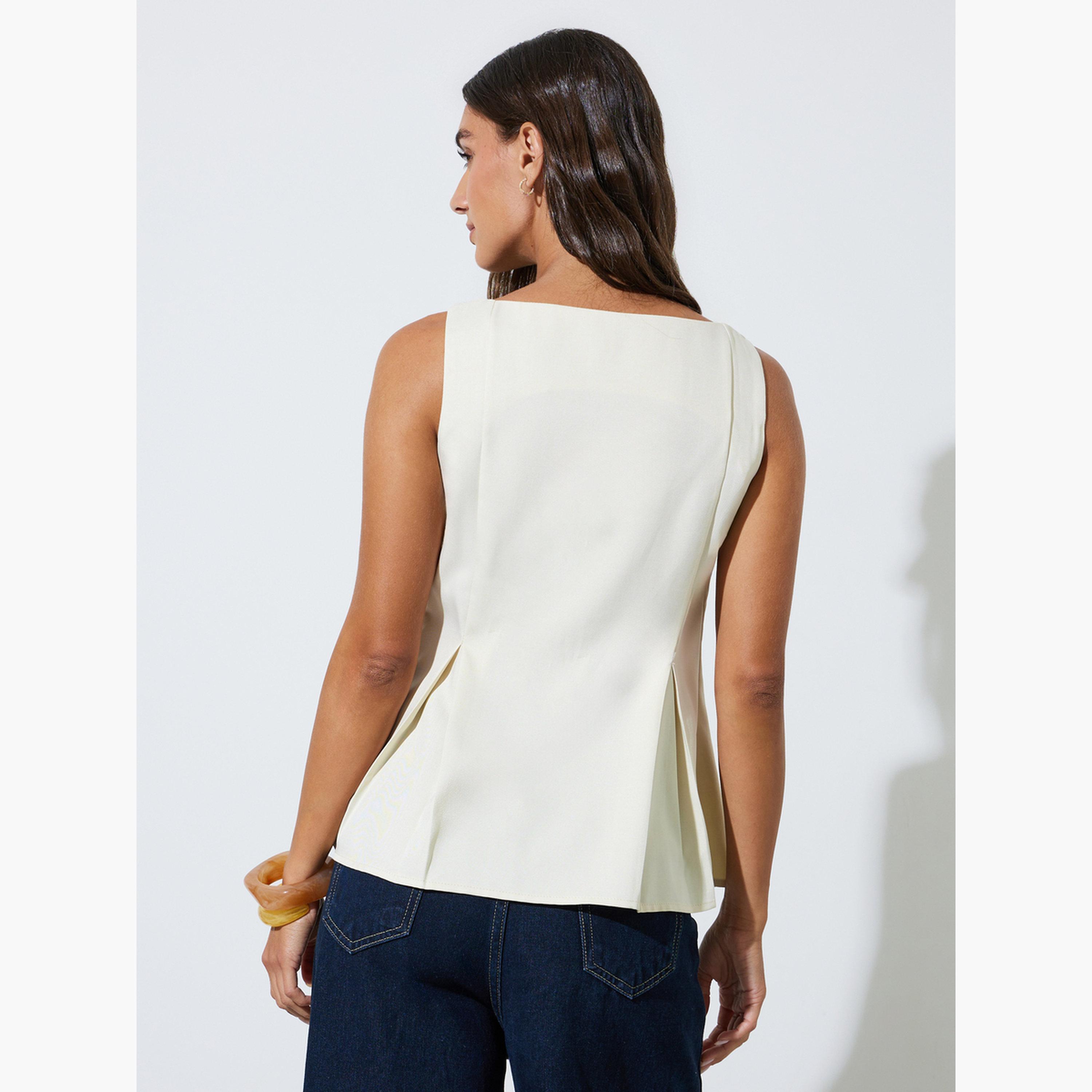 بلوزة بلا أكمام بحافة بيبلوم وتفاصيل أزرار-women-clothing-shirtsandblouses-blouses-image-4