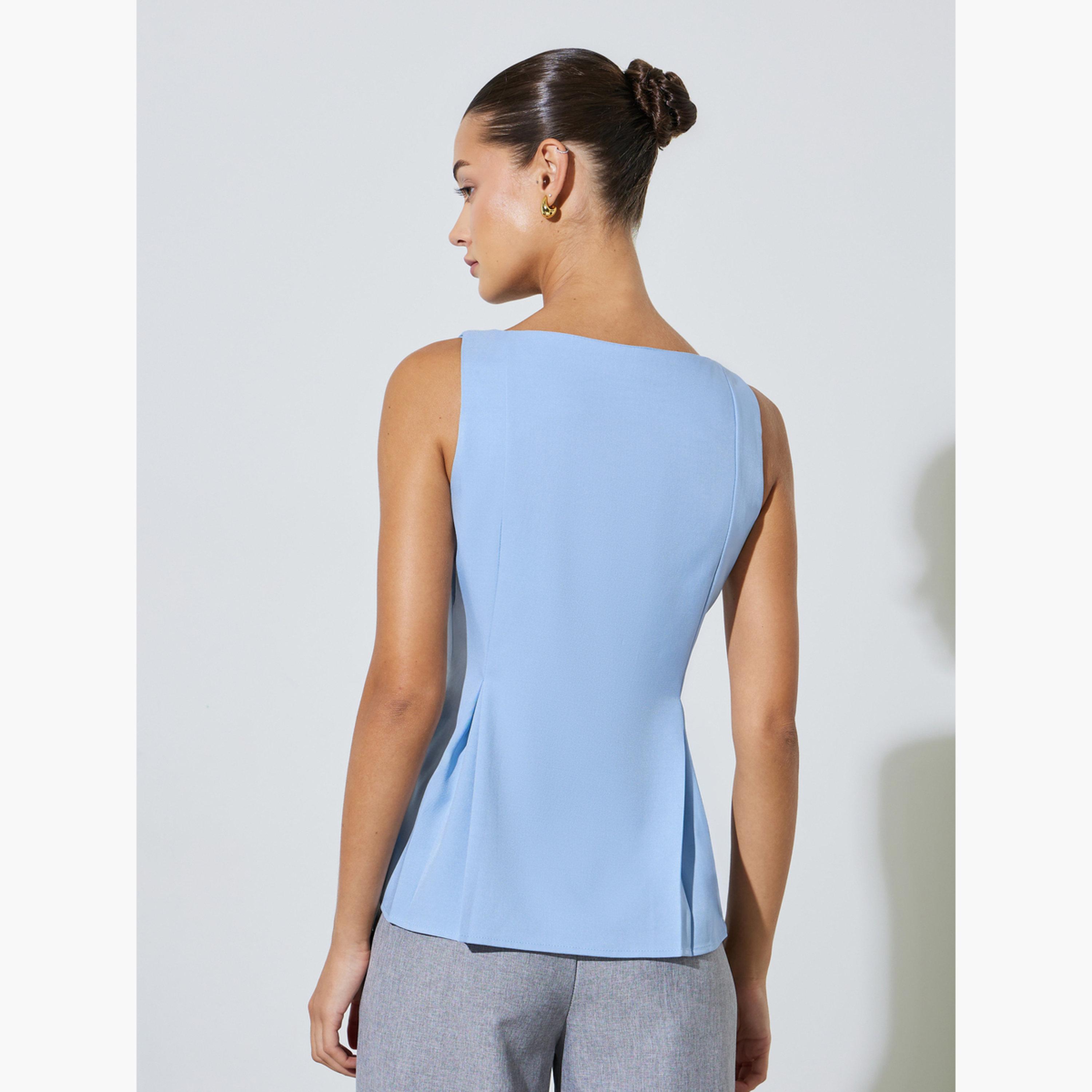 بلوزة بلا أكمام بحافة بيبلوم وتفاصيل أزرار-women-clothing-shirtsandblouses-blouses-image-4