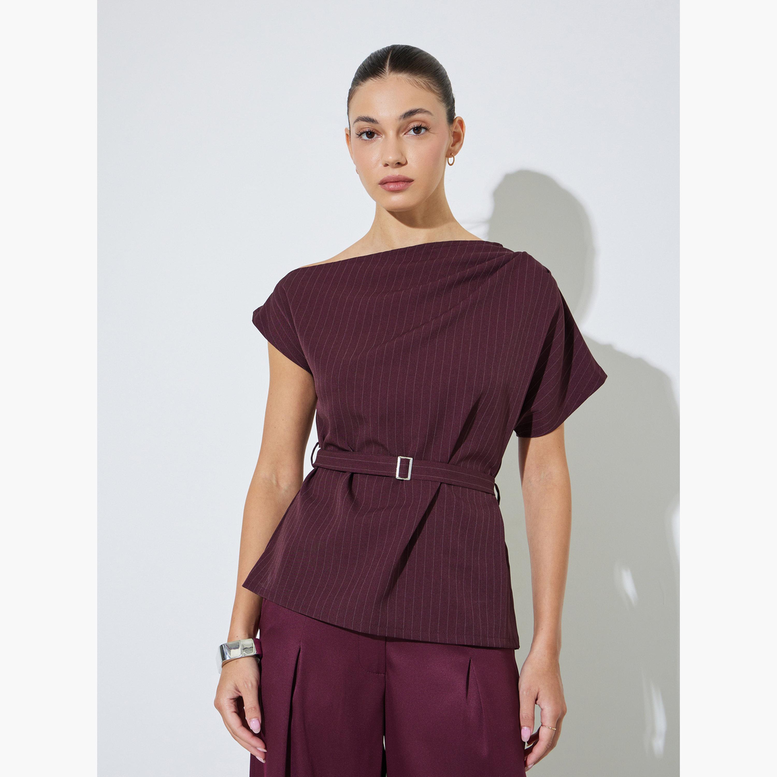 بلوزة بحزام وخطوط رفيعة-women-clothing-shirtsandblouses-blouses-image-1