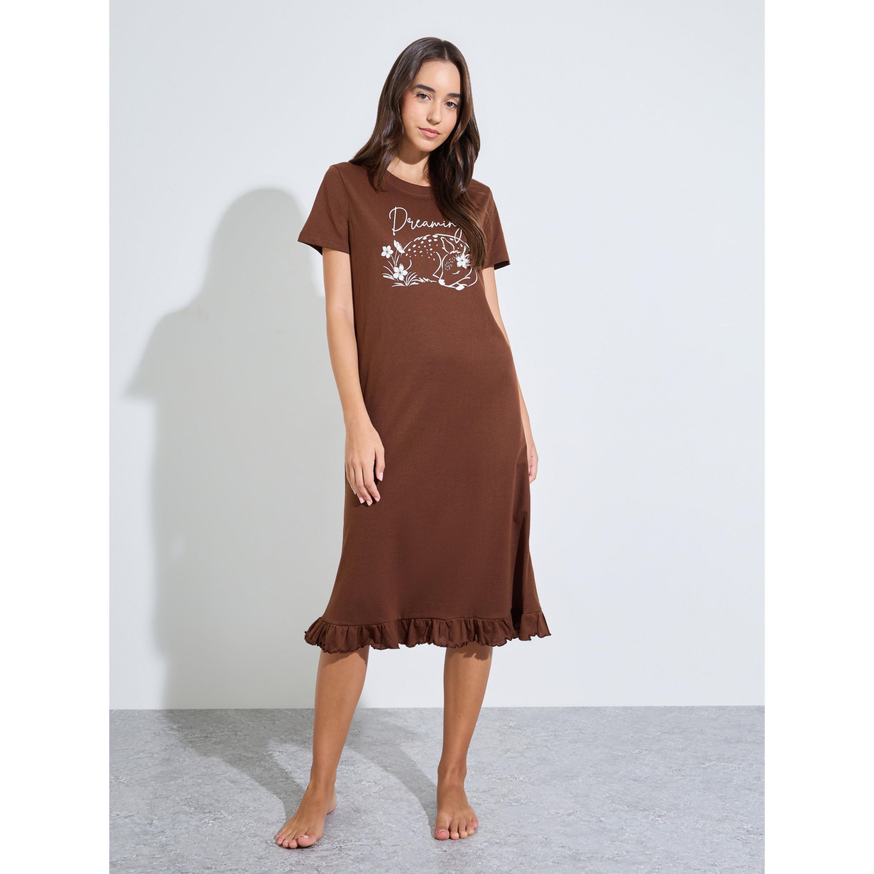 Styli Pack of 2 - Graphic Ruffle Hem Sleep T-Shirt-women-clothing-nightwear-nighties-image-2
