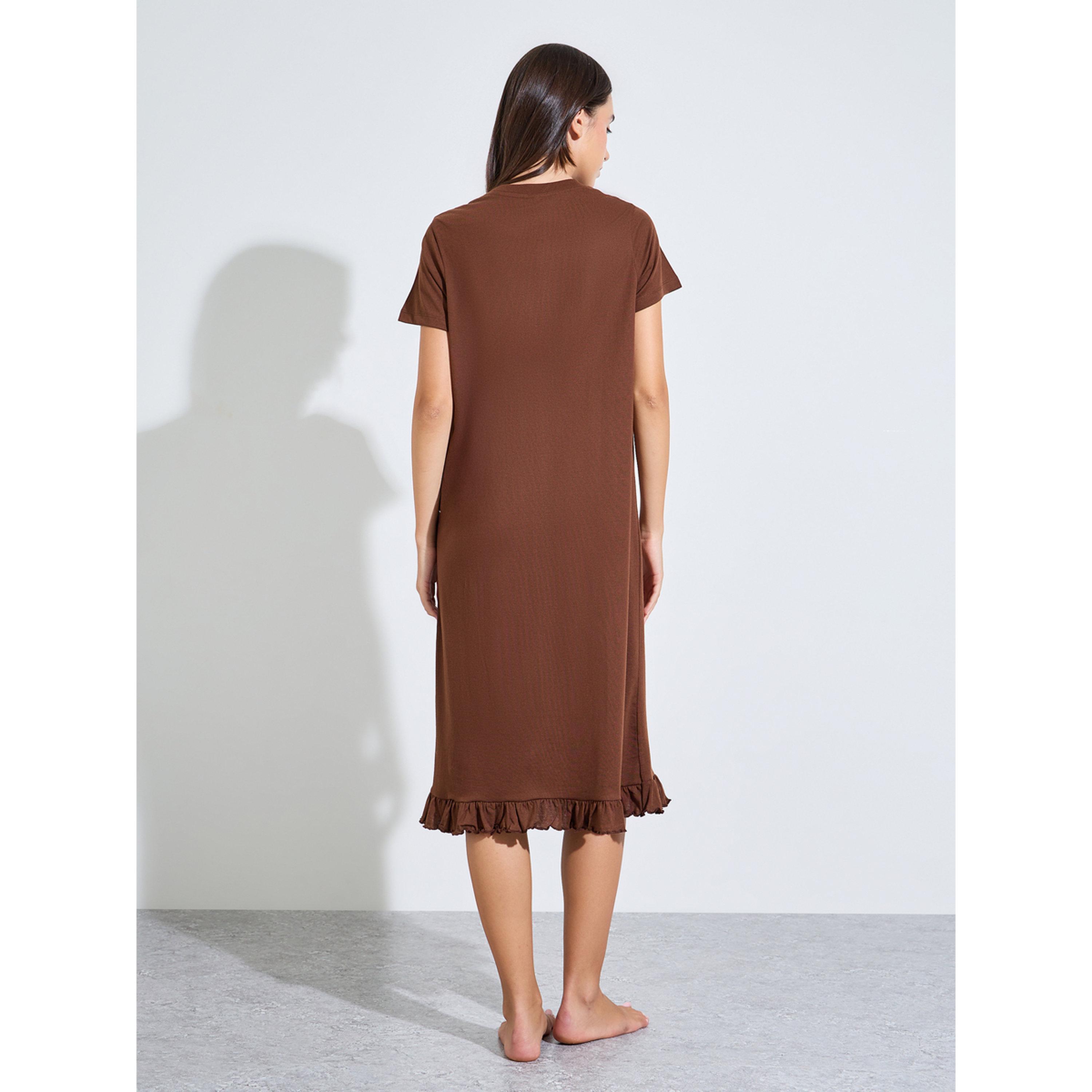 طقم من تيشيرت نوم بحافة بكشكش وطبعة جرافيك - قطعتين-women-clothing-nightwear-nighties-image-5