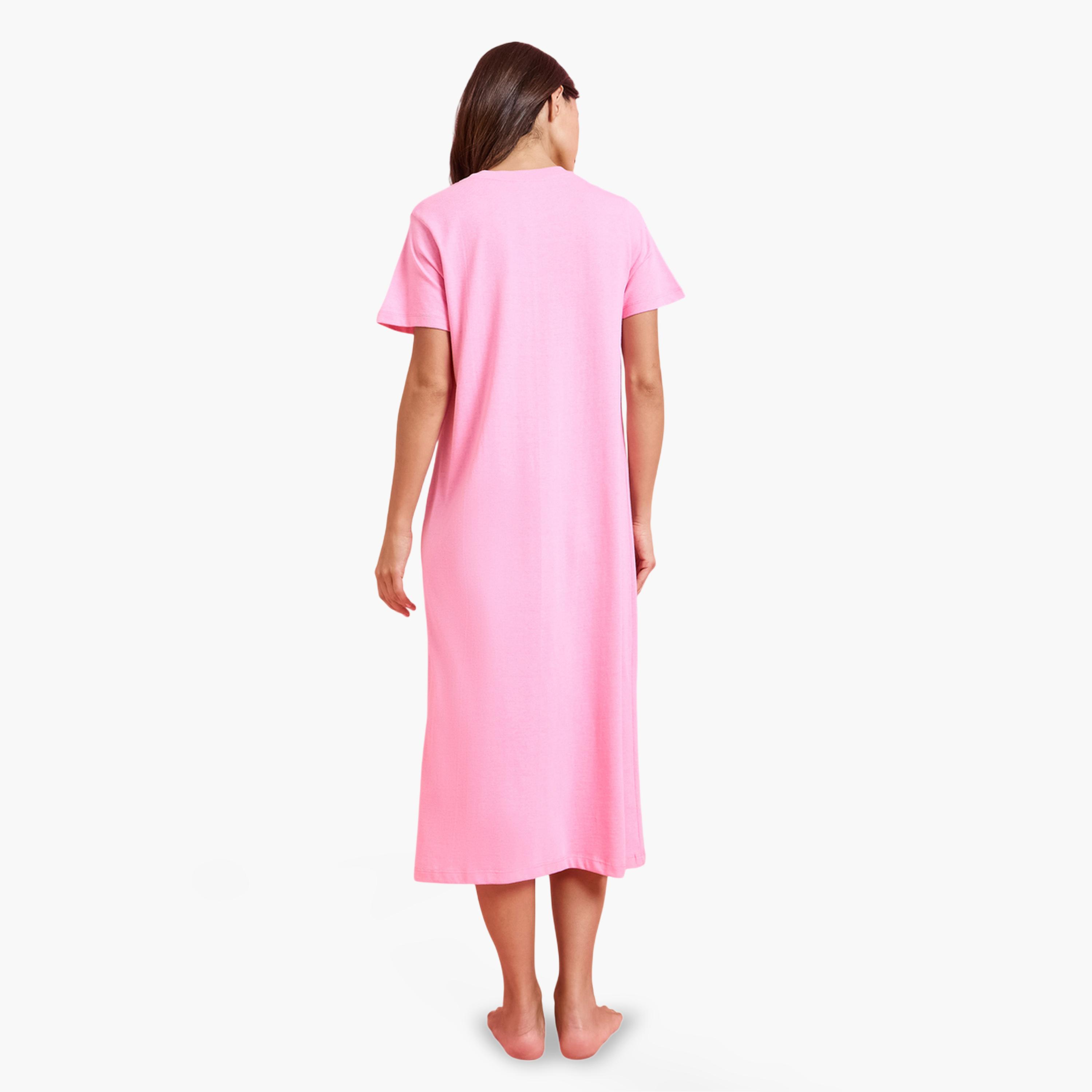 قميص نوم على شكل فستان تيشيرت بطبعة جرافيك وعقدة فراشة عبوة من قطعتين-women-clothing-nightwear-nighties-image-5