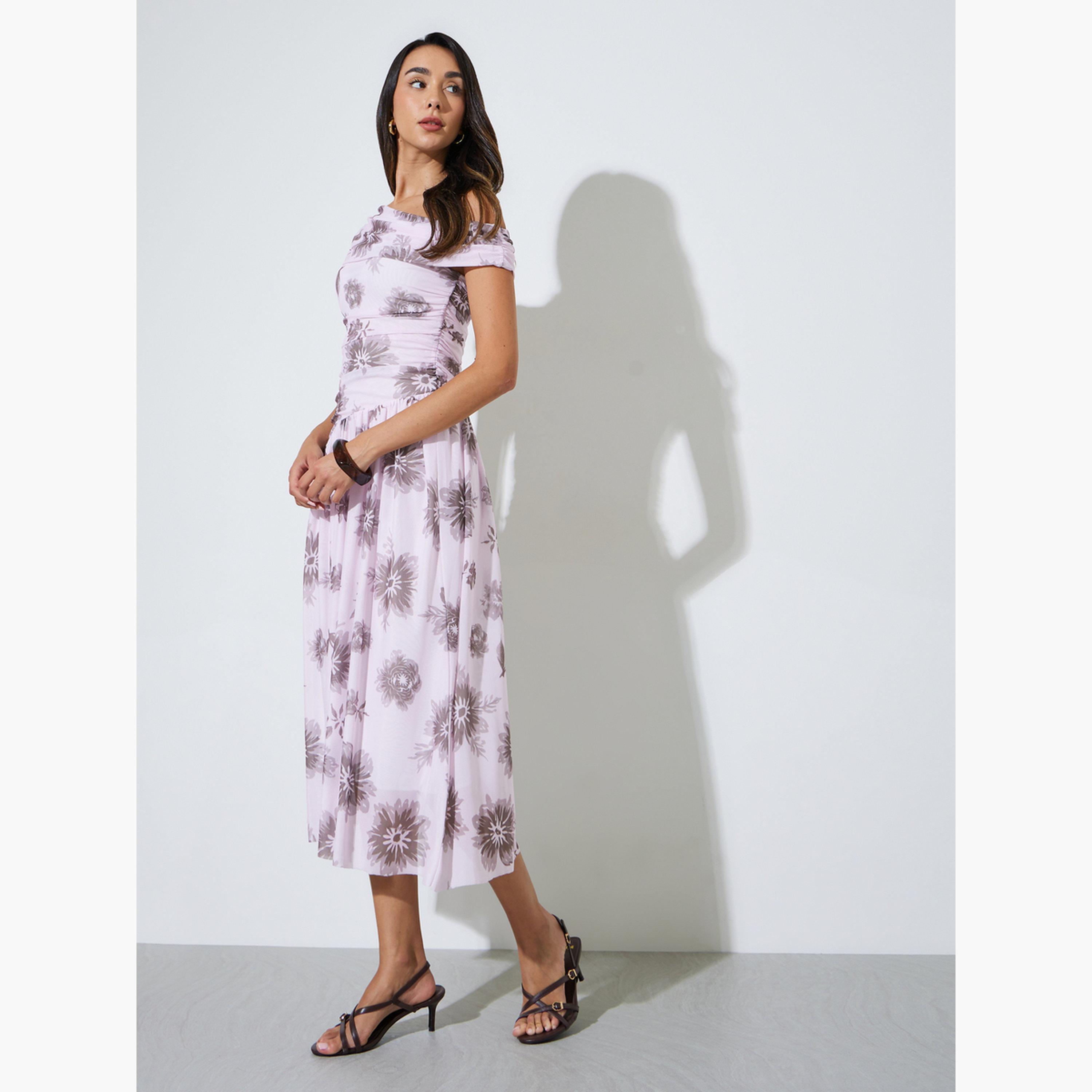 Styli Pink Floral One Shoulder A-Line Midi Dress-women-clothing-dresses-image-3