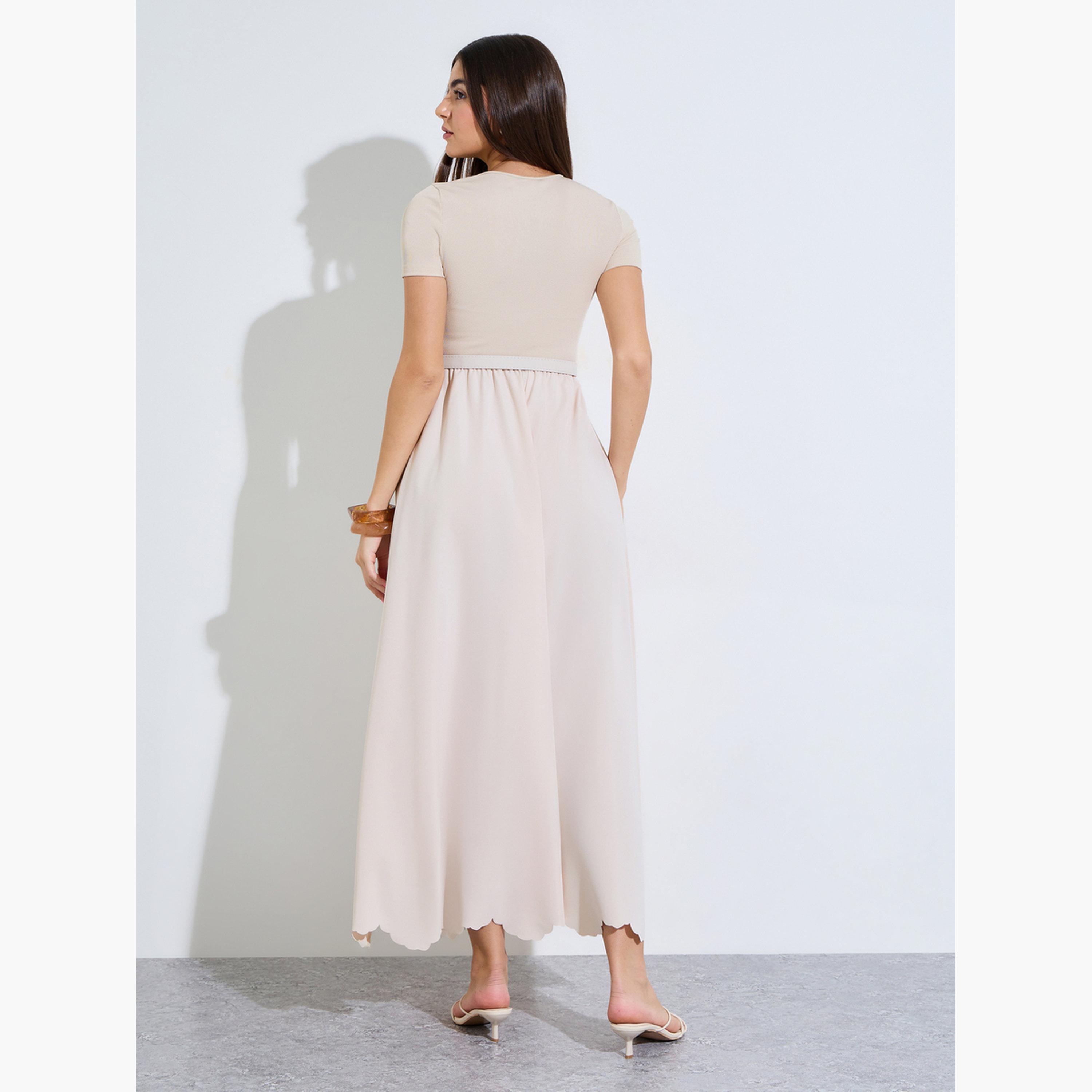 Styli Cream Cut-Work A-Line Maxi Dress with Buckle Belt-women-clothing-dresses-image-4