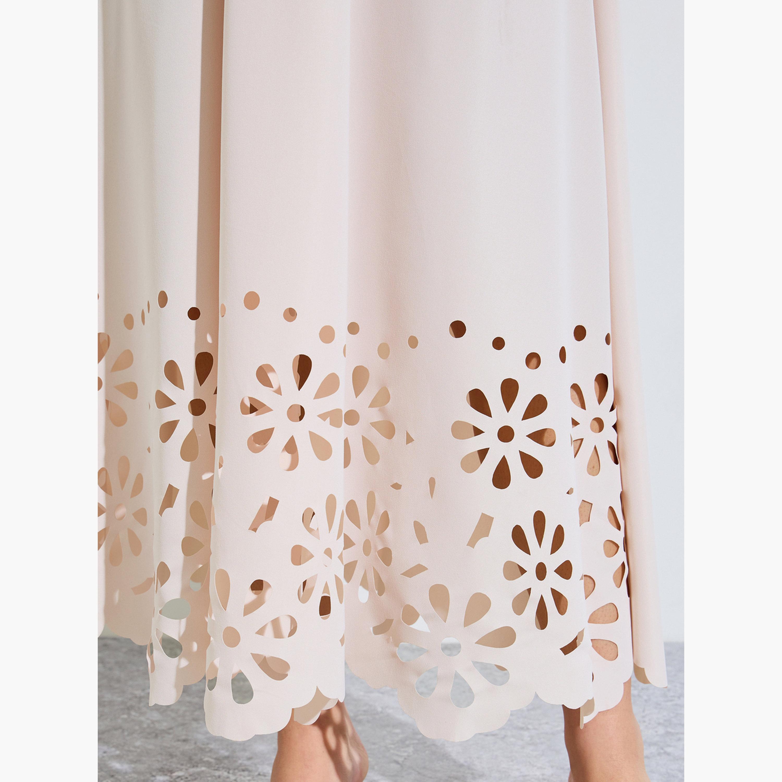 Styli Cream Cut-Work A-Line Maxi Dress with Buckle Belt-women-clothing-dresses-image-5