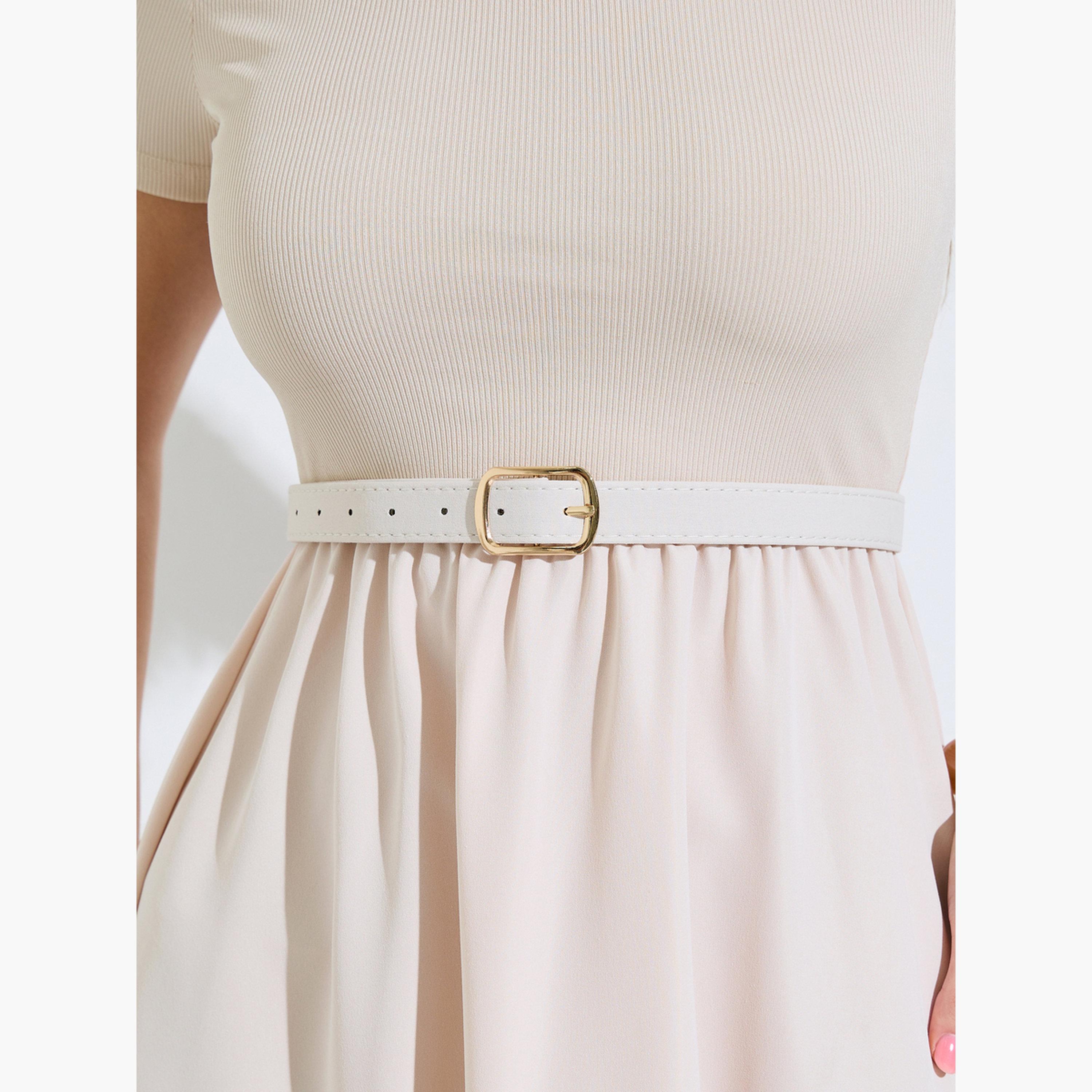 Styli Cream Cut-Work A-Line Maxi Dress with Buckle Belt-women-clothing-dresses-image-6