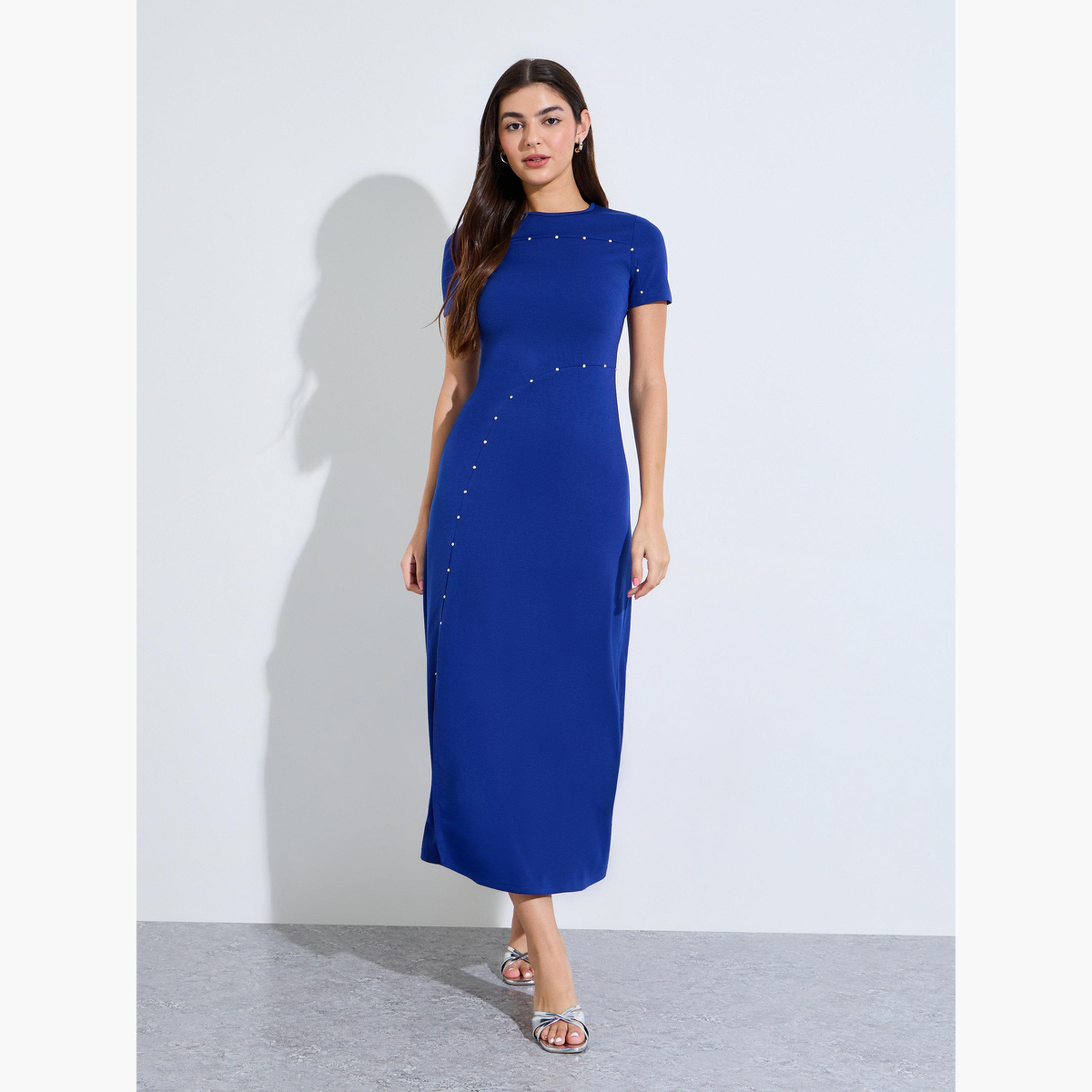 فستان ميدي بحافة واسعة وفتحة جانبية-women-clothing-dresses-image-2