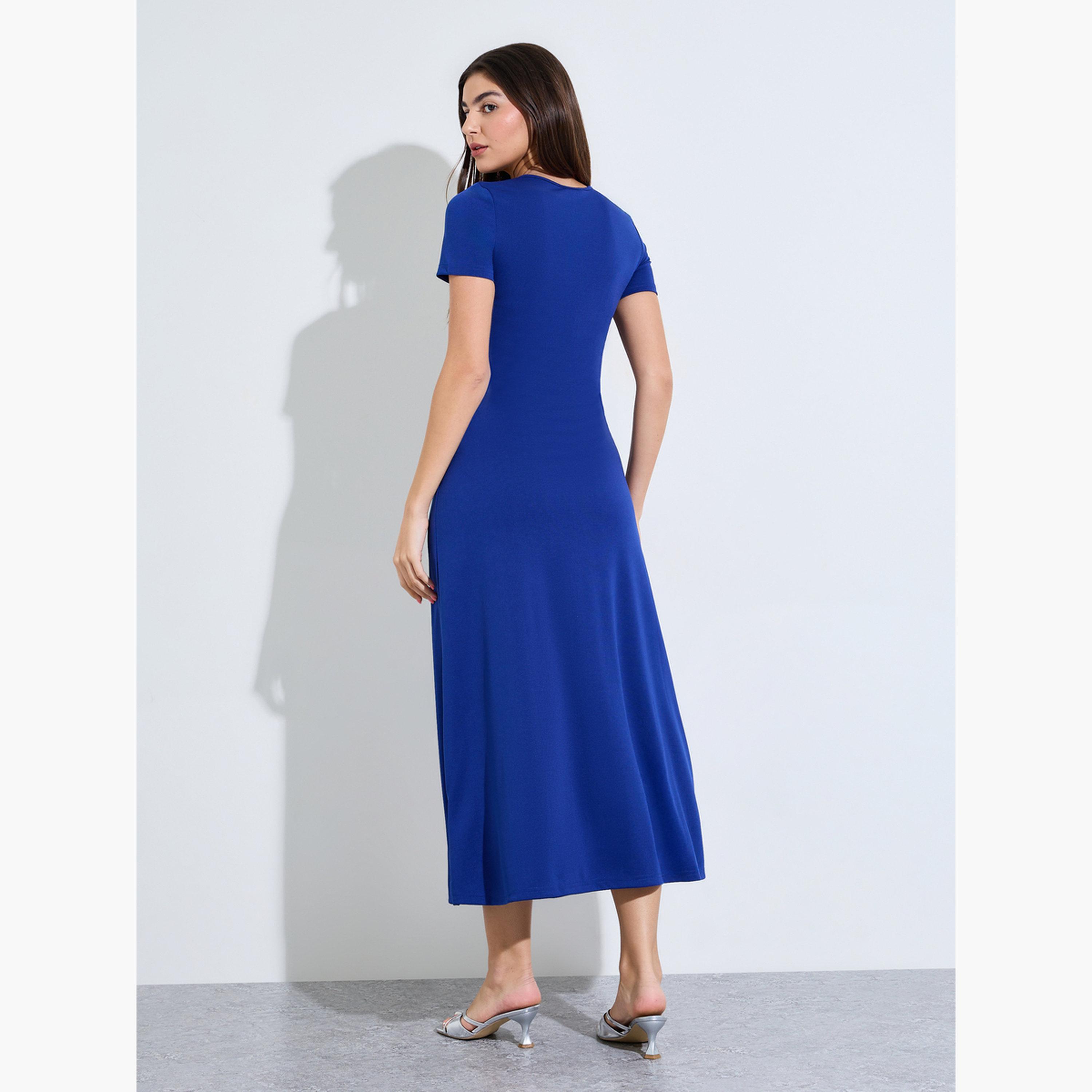 فستان ميدي بحافة واسعة وفتحة جانبية-women-clothing-dresses-image-3