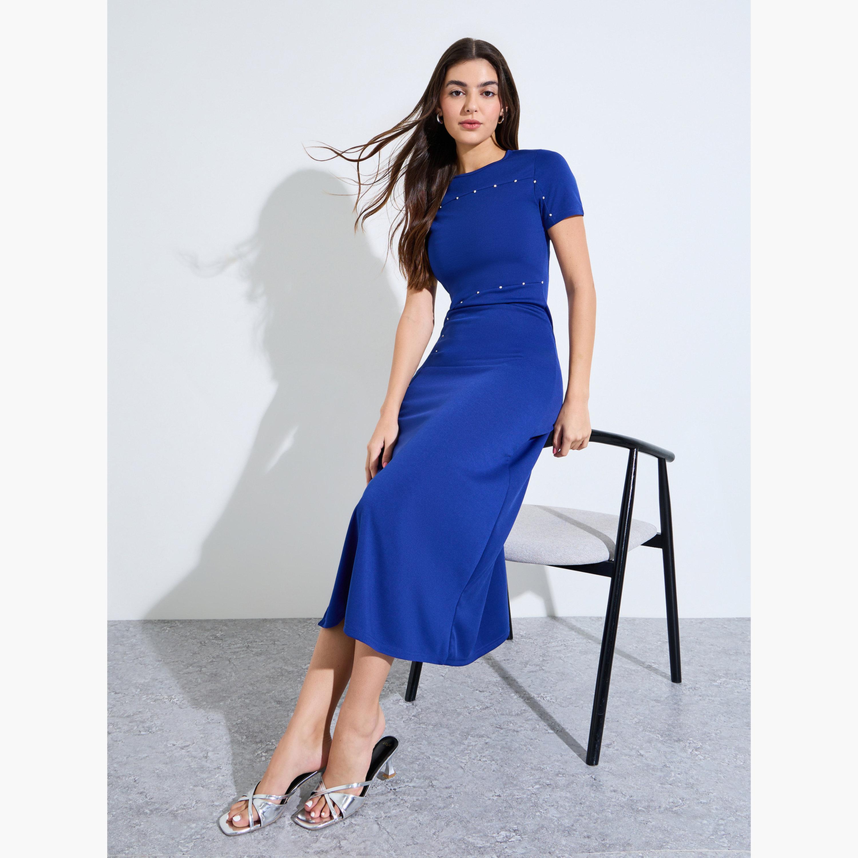 فستان ميدي بحافة واسعة وفتحة جانبية-women-clothing-dresses-image-5