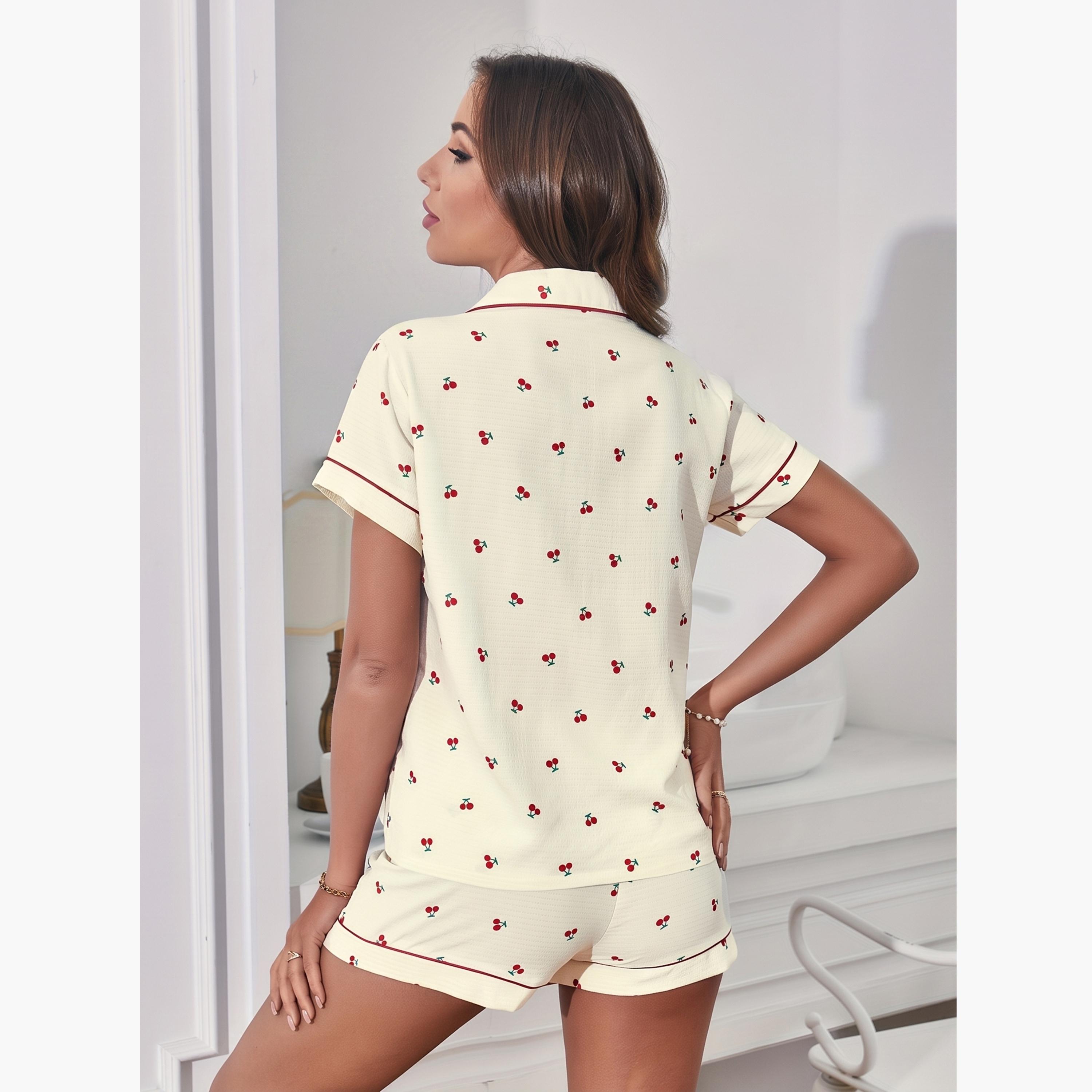 طقم بيجاما من شورت وبلوزة بطبعة كرز متعدد الألوان-women-clothing-nightwear-pyjamas-shortsets-image-5