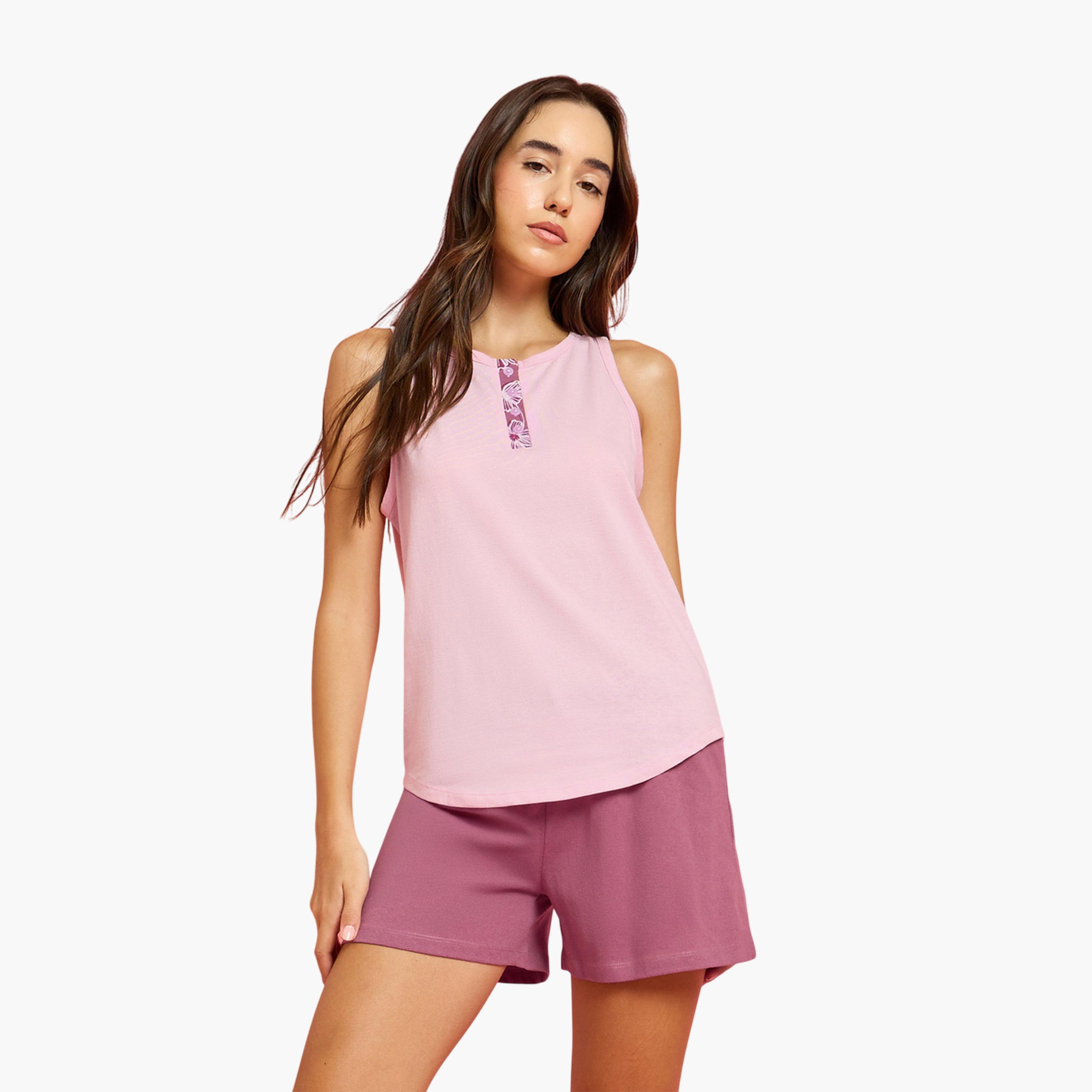 طقم بيجاما من فيست وأزرار وشورت بطبعة زهور 3 قطع-women-clothing-nightwear-pyjamas-longsets-image-3
