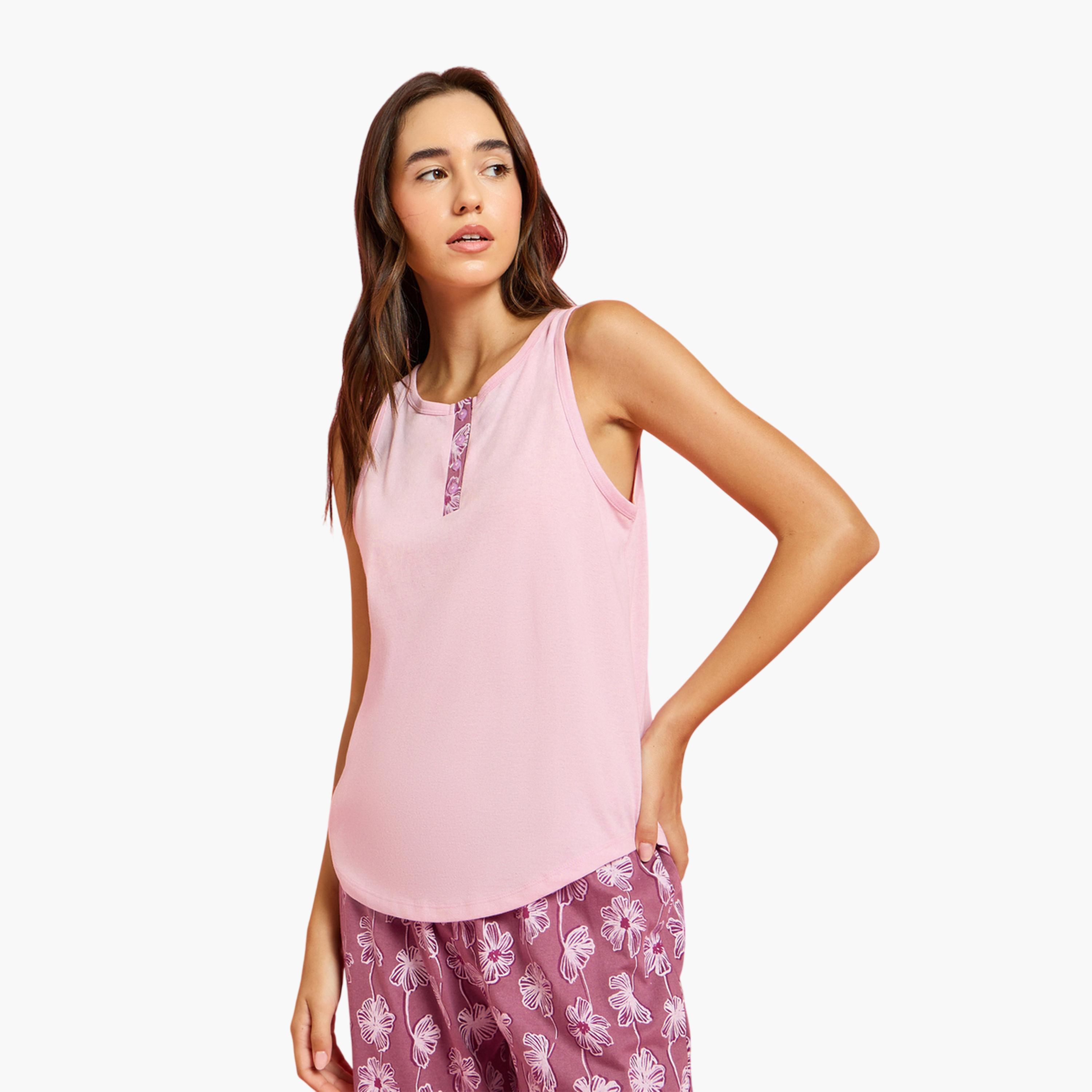 طقم بيجاما من فيست وأزرار وشورت بطبعة زهور 3 قطع-women-clothing-nightwear-pyjamas-longsets-image-4