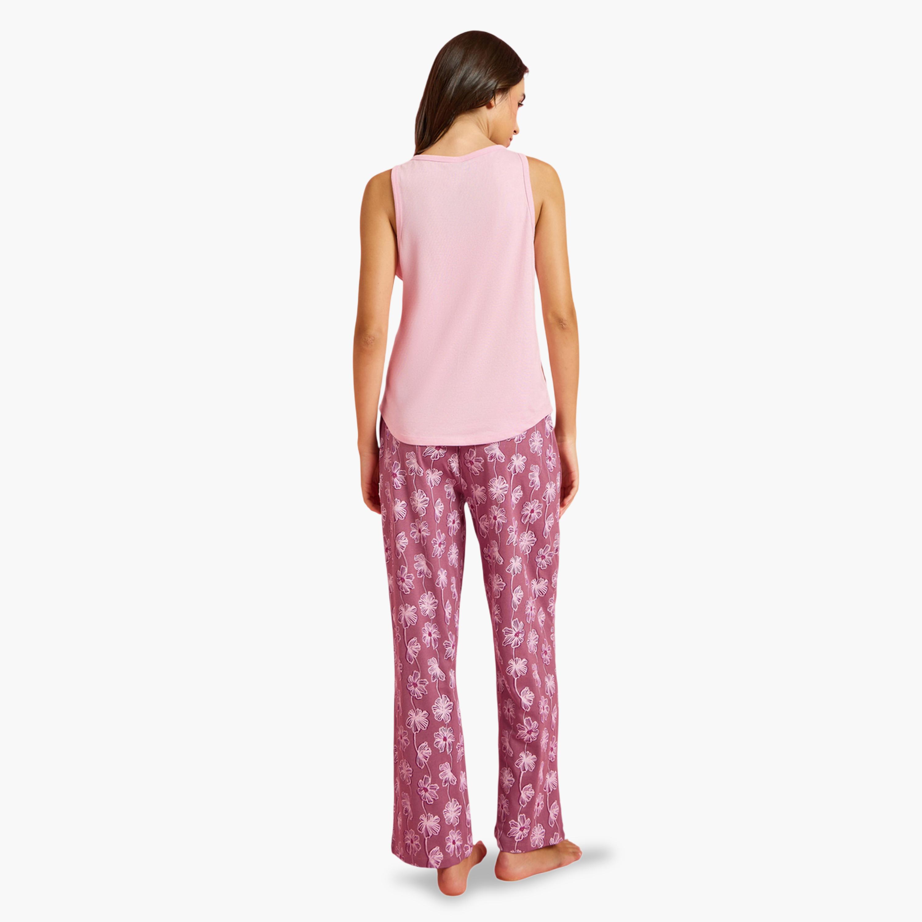Styli Pack of 3 - Floral Placket Vest, Shorts and Pyjama Set-women-clothing-nightwear-pyjamas-longsets-image-5