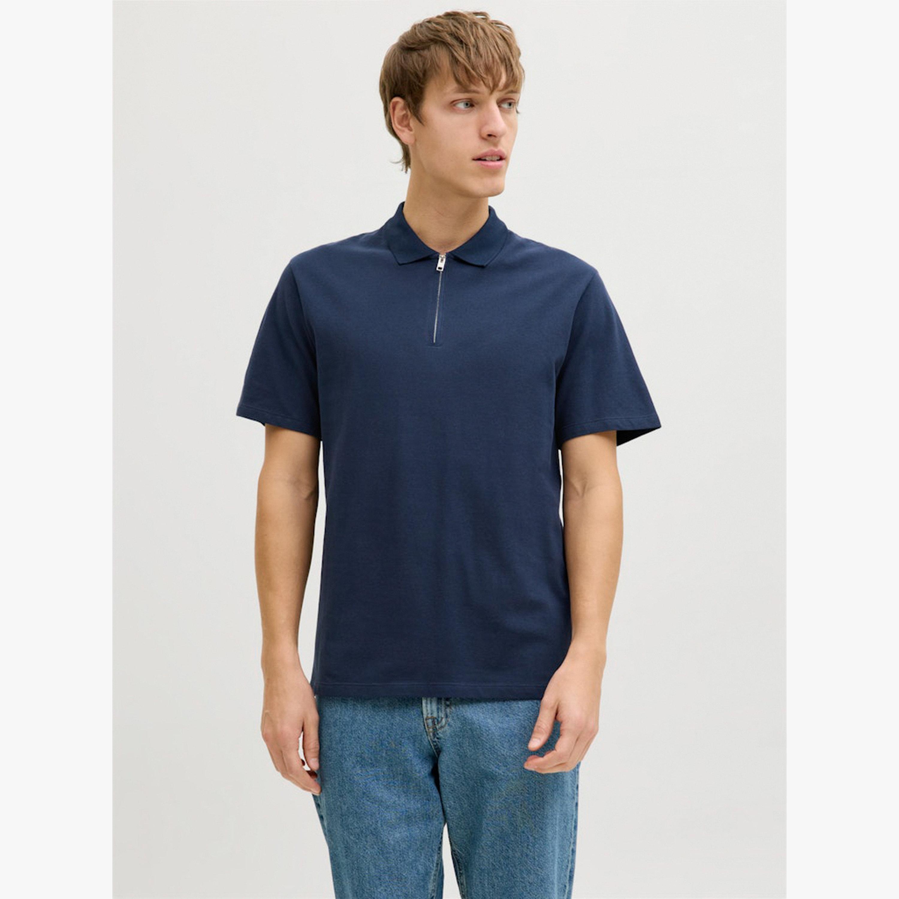 REBEL Men Navy Blue Cotton Polo with Zipper-men-clothing-tshirtsandpolos-polos-image-1