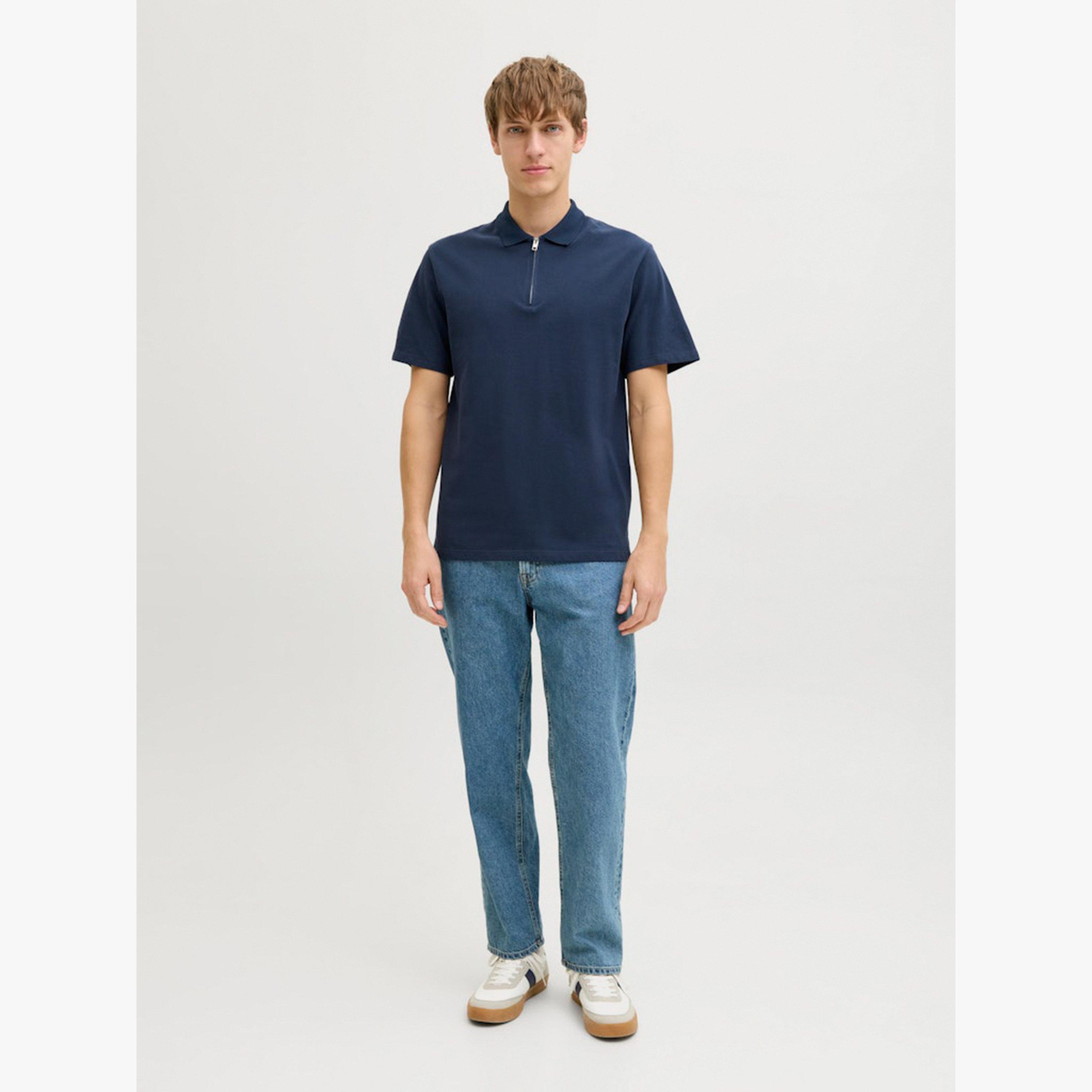 REBEL Men Navy Blue Cotton Polo with Zipper-men-clothing-tshirtsandpolos-polos-image-2