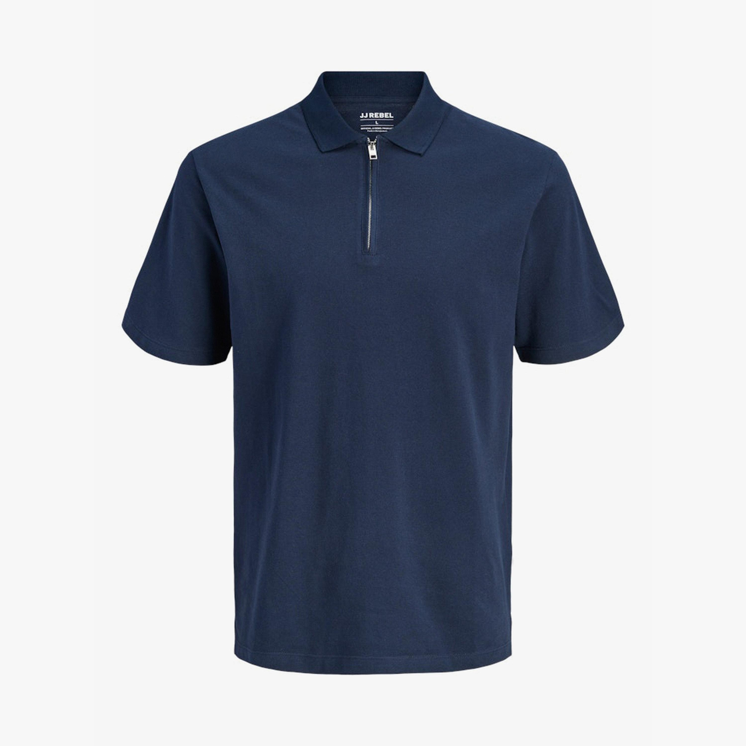 REBEL Men Navy Blue Cotton Polo with Zipper-men-clothing-tshirtsandpolos-polos-image-3